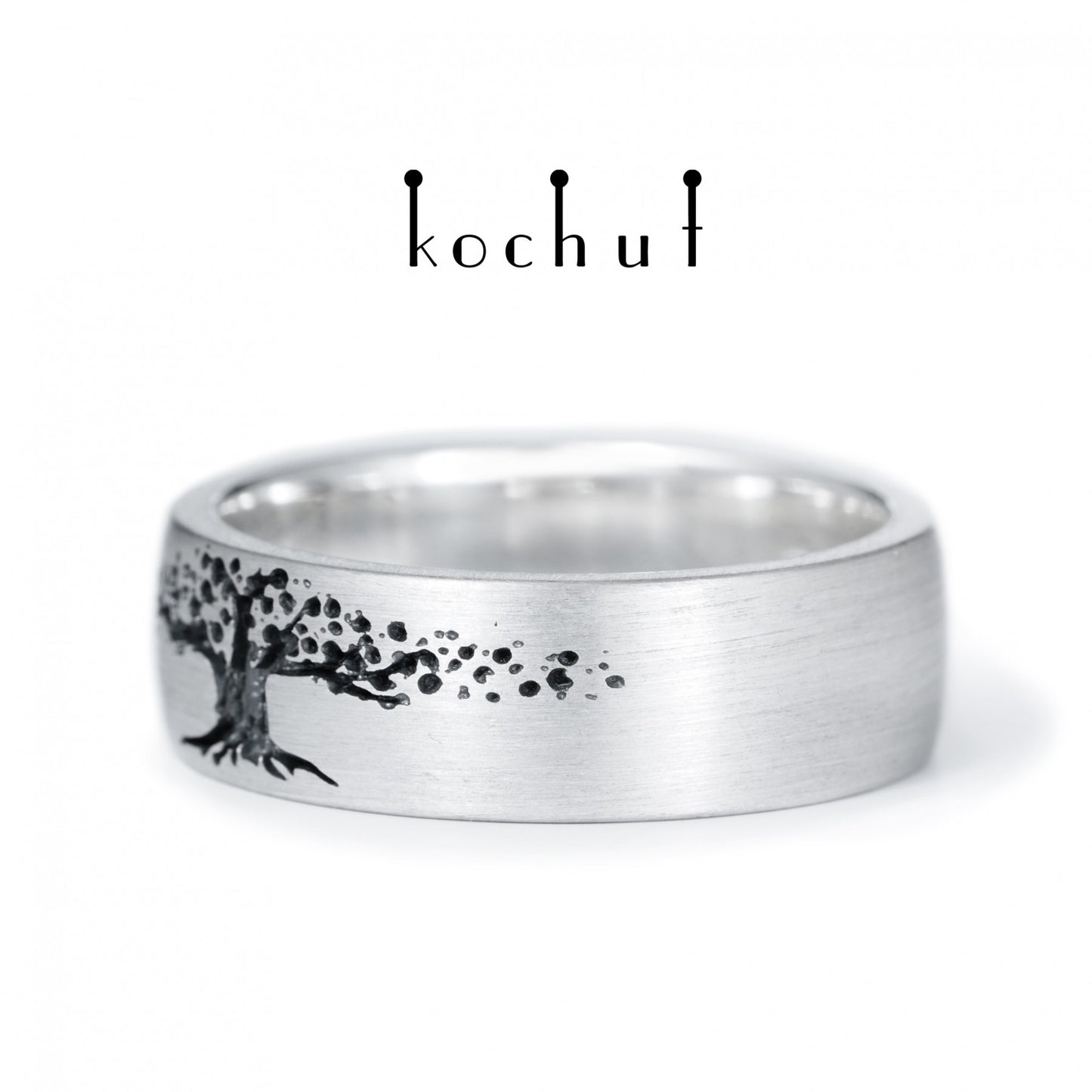 Baum des Lebens – Ehering aus oxidiertem Sterlingsilber