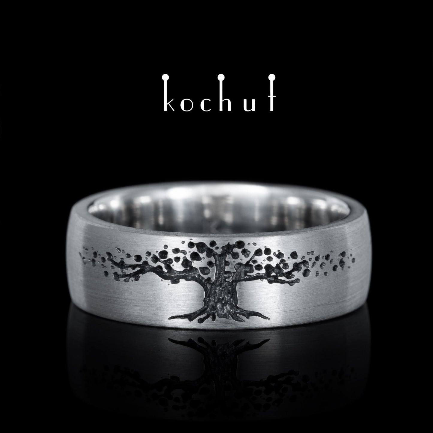 Baum des Lebens – Ehering aus oxidiertem Sterlingsilber