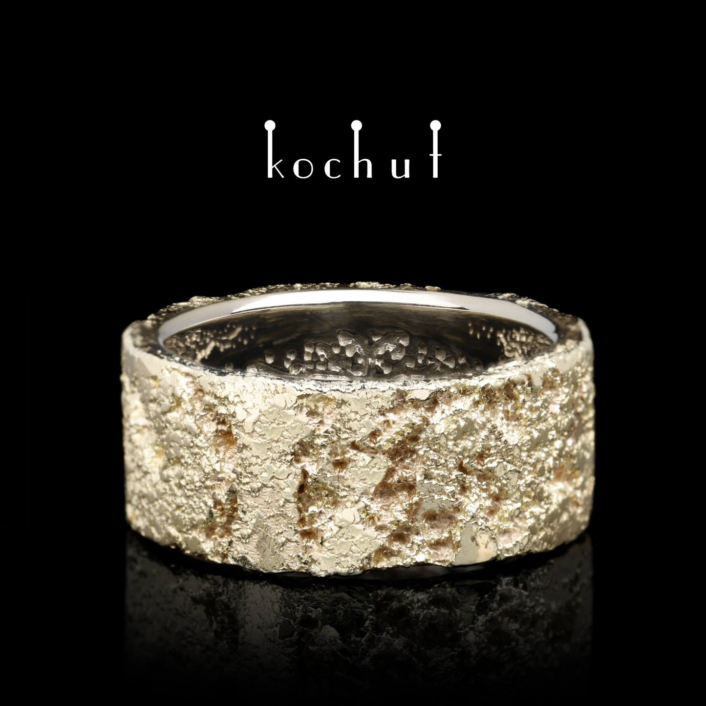 Leib und Seele mit Baum des Lebens und Lichtschmiedekunst – Ehering aus Gelb- und Weißgold (8mm)