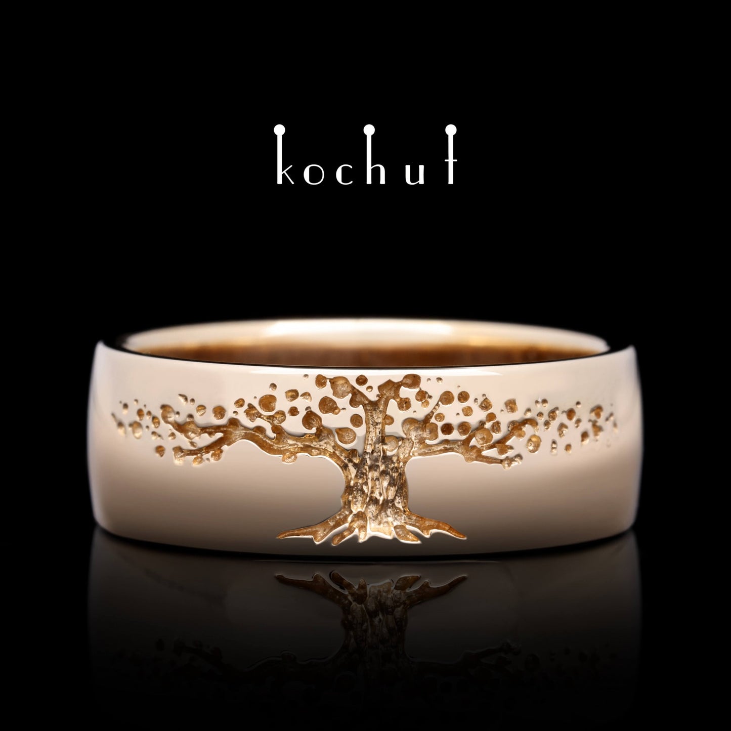 Baum des Lebens - Ehering aus Rotgold (7 mm)