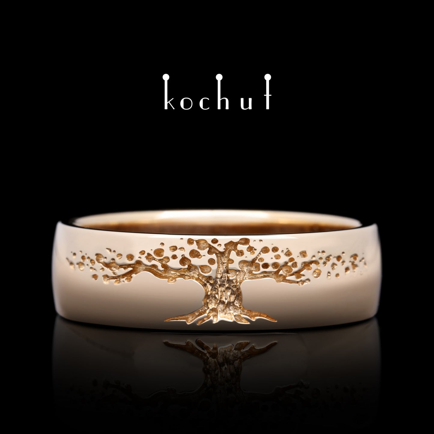 Baum des Lebens - Ehering aus Rotgold (6 mm)