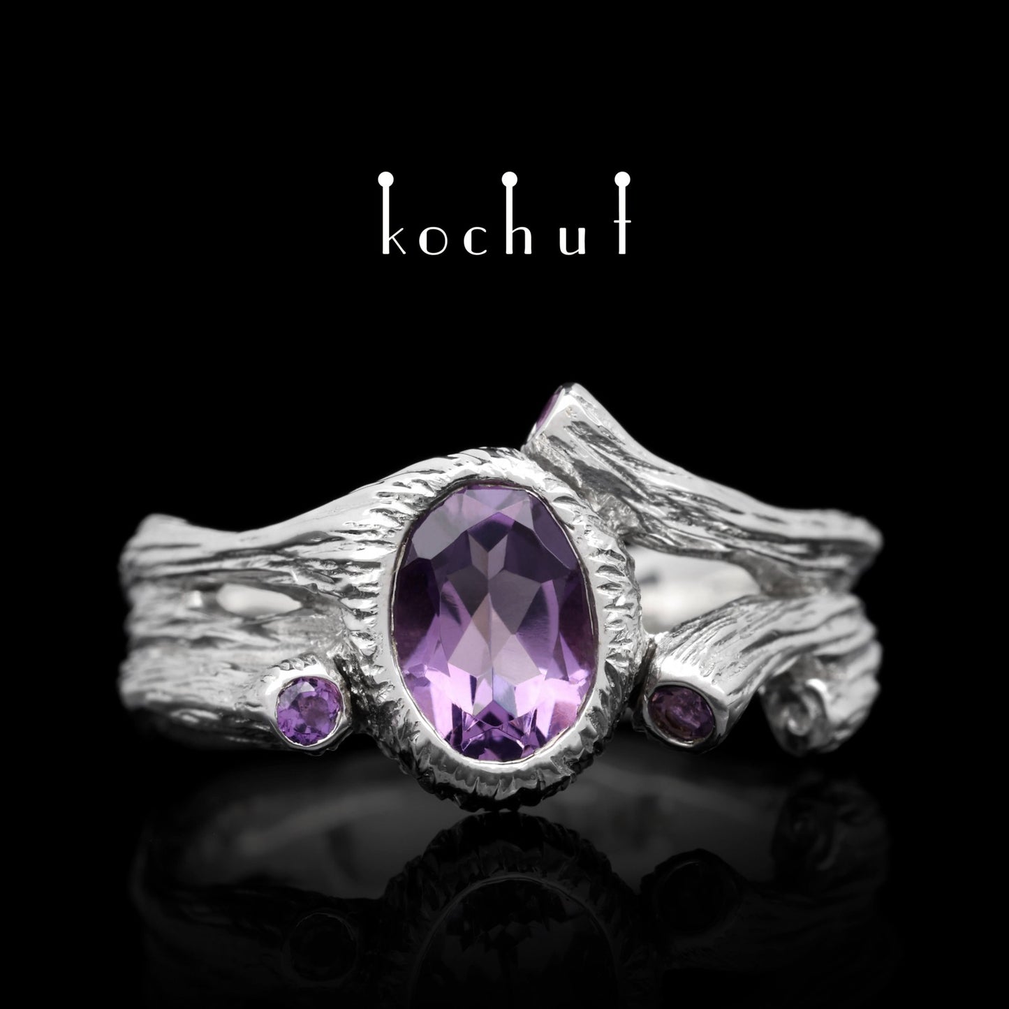 Süße Frucht — Silberring mit Amethysten, überzogen mit weißem Rhodium