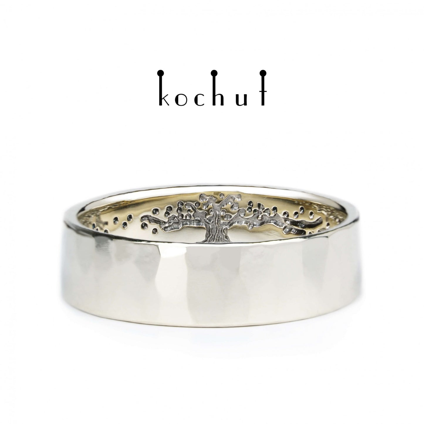 Baum des Lebens - Eheringe aus Weißgold mit schwarzem Rhodium überzogen, mit Leichtschmieden