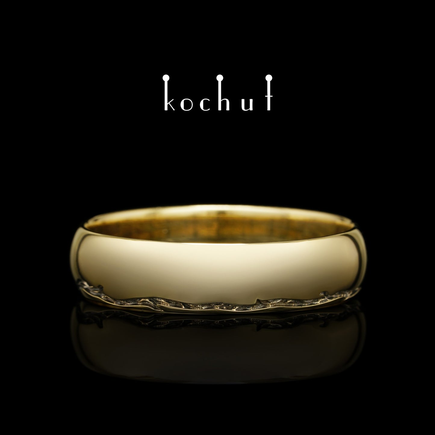 Baum des Lebens: Stiele - Ehering aus Gelbgold, überzogen mit schwarzem Rhodium (6.5 mm)