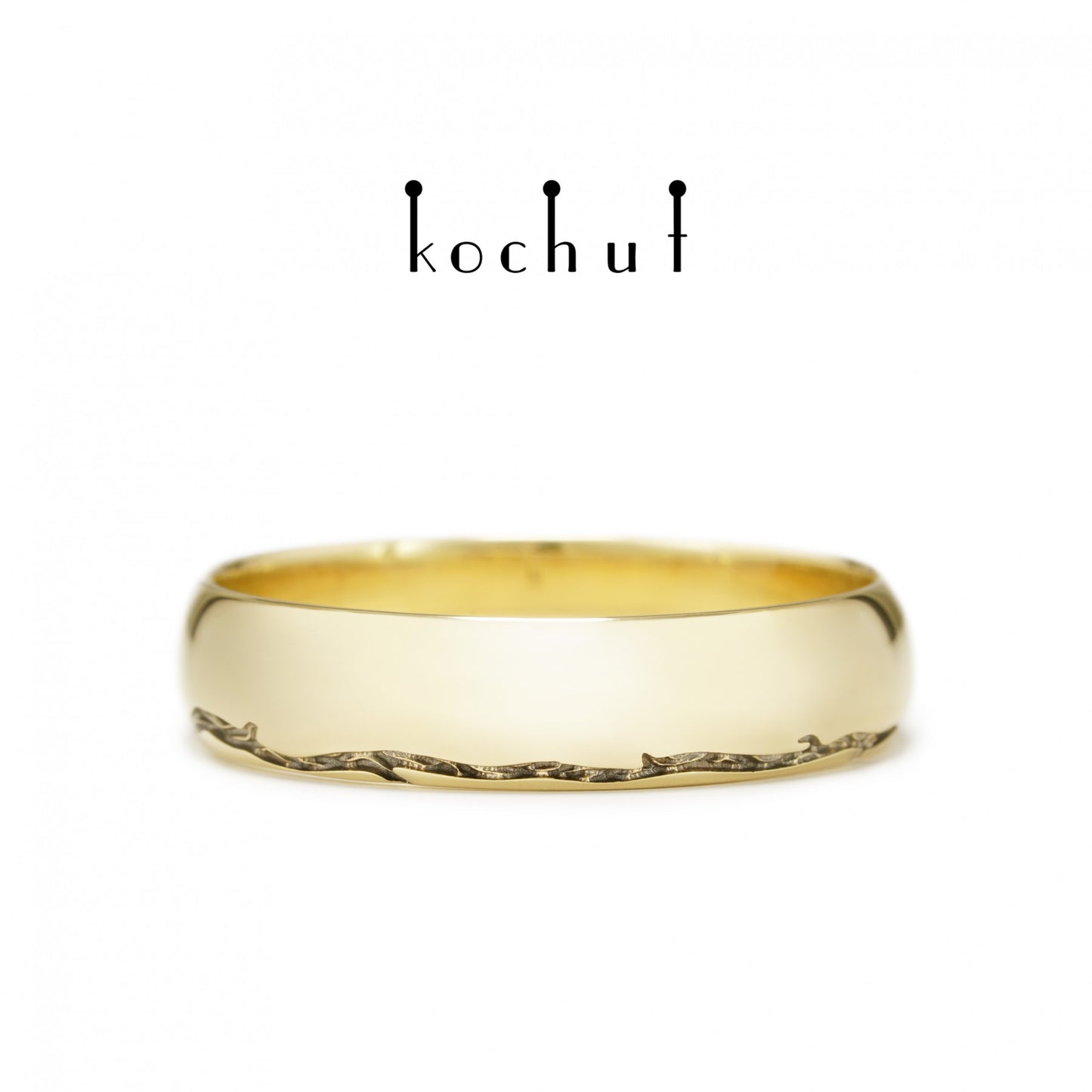 Baum des Lebens: Stiele - Ehering aus Gelbgold, überzogen mit schwarzem Rhodium (6.5 mm)