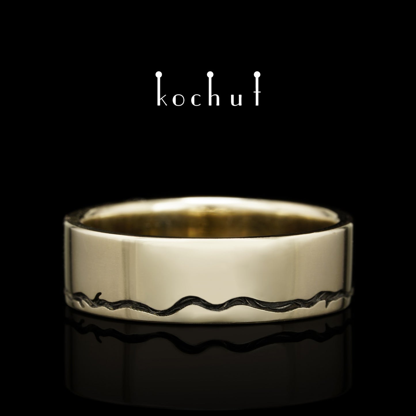 Baum des Lebens: Stiele - Ehering aus Weißgold, überzogen mit schwarzem Rhodium (6.5 mm)