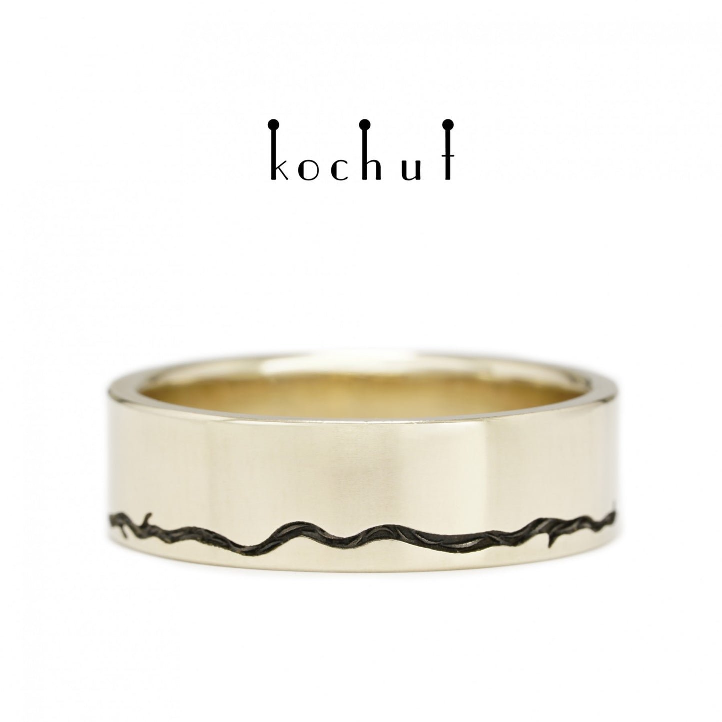 Baum des Lebens: Stiele - Ehering aus Weißgold, überzogen mit schwarzem Rhodium (6.5 mm)