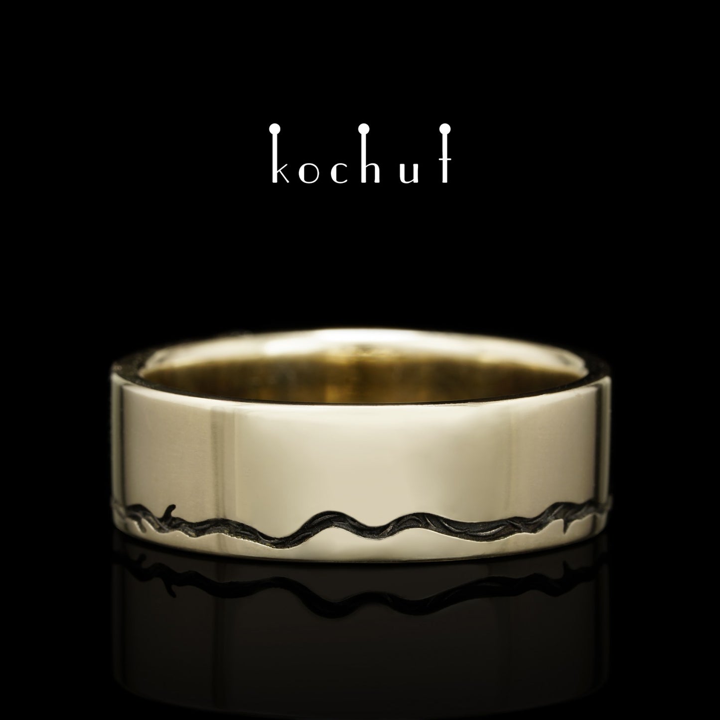 Baum des Lebens: Stiele - Ehering aus Weißgold, überzogen mit schwarzem Rhodium (7 mm)