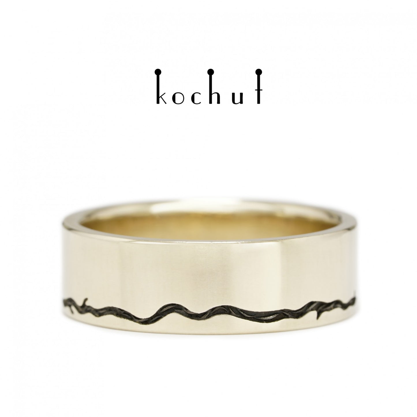 Baum des Lebens: Stiele - Ehering aus Weißgold, überzogen mit schwarzem Rhodium (7 mm)