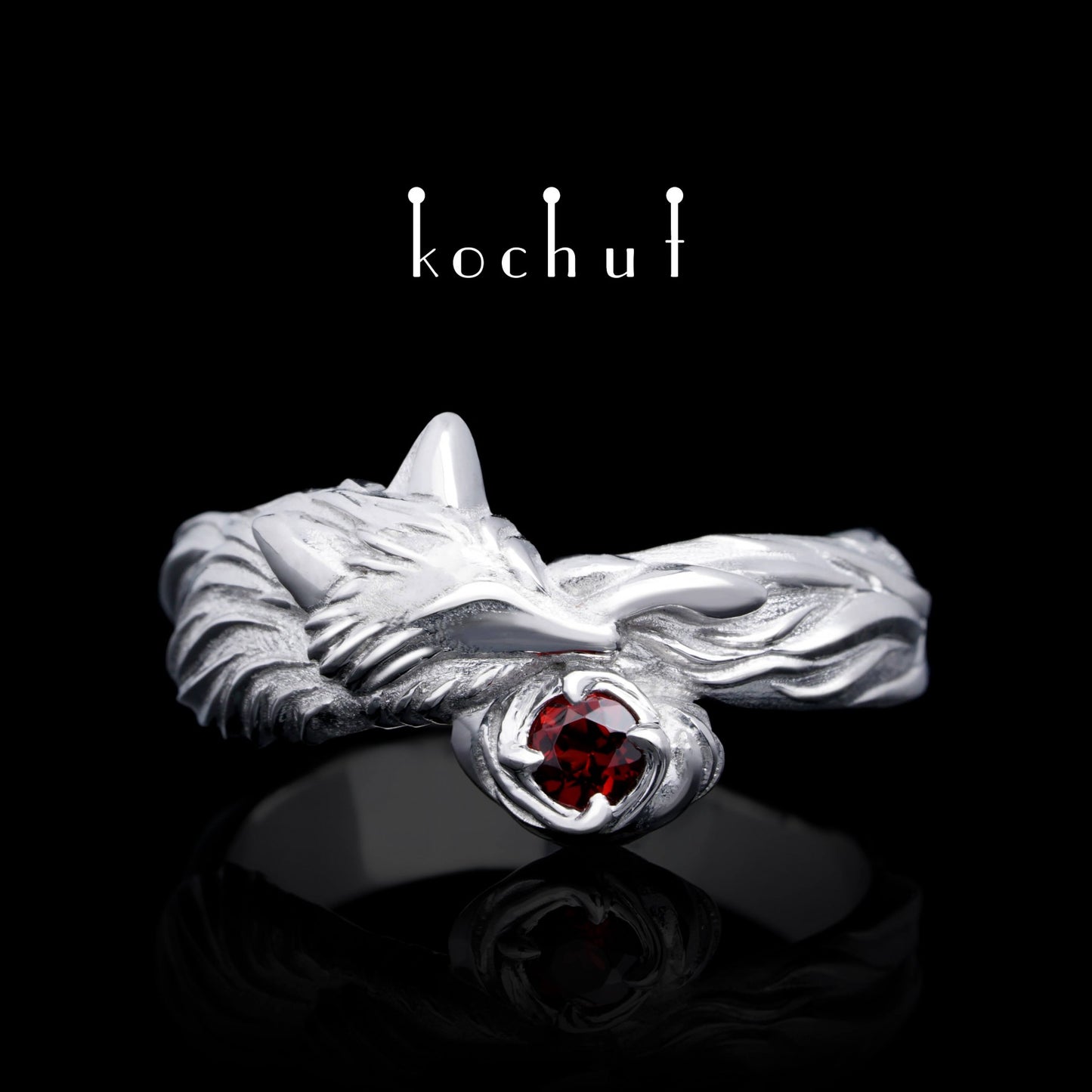 Kleiner Fuchs — Ring aus Silber mit Granat, beschichtet mit weißem Rhodium