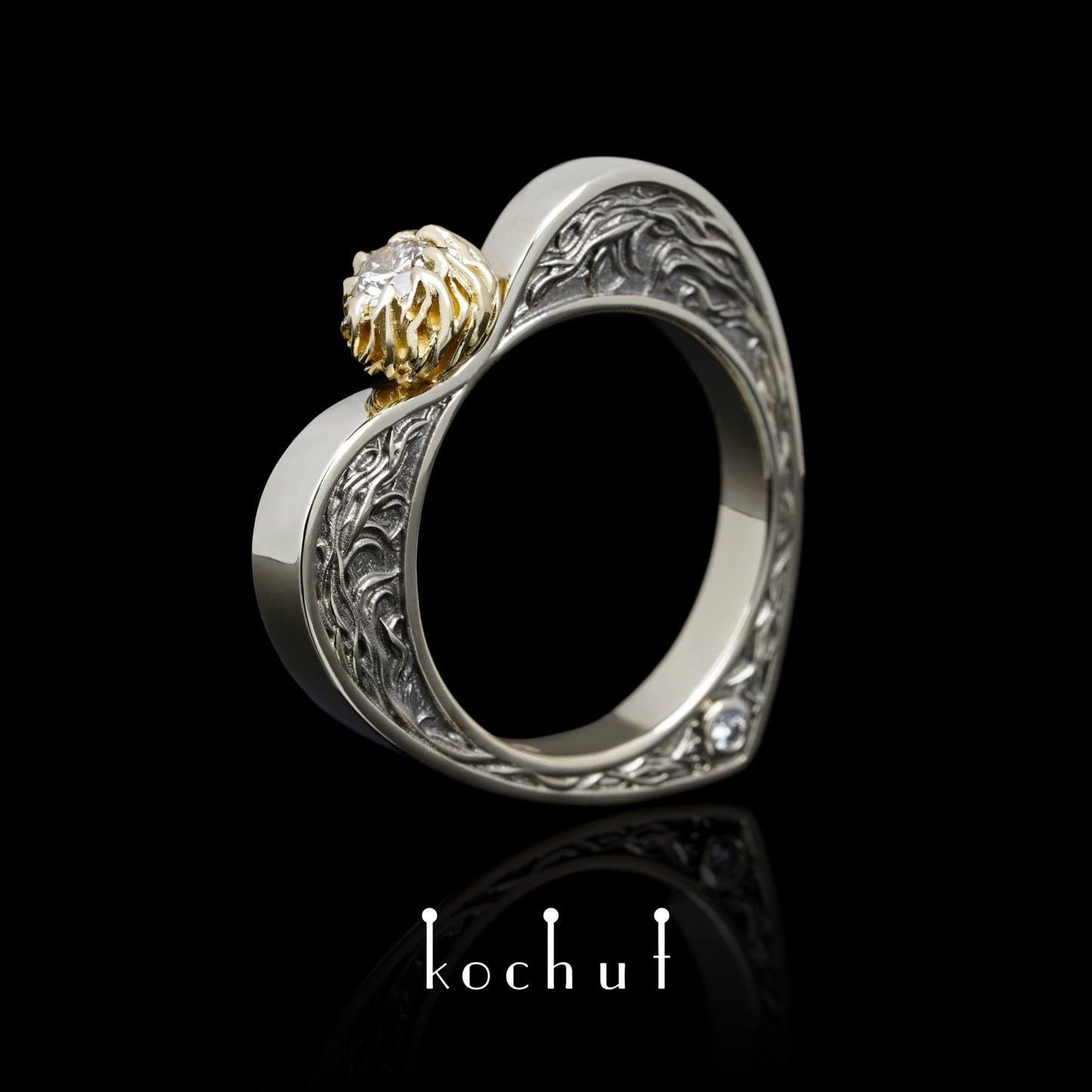 Herz Verliebt - Ring aus in Weiß- und Gelbgold mit Diamanten, überzogen mit schwarzem Rhodium