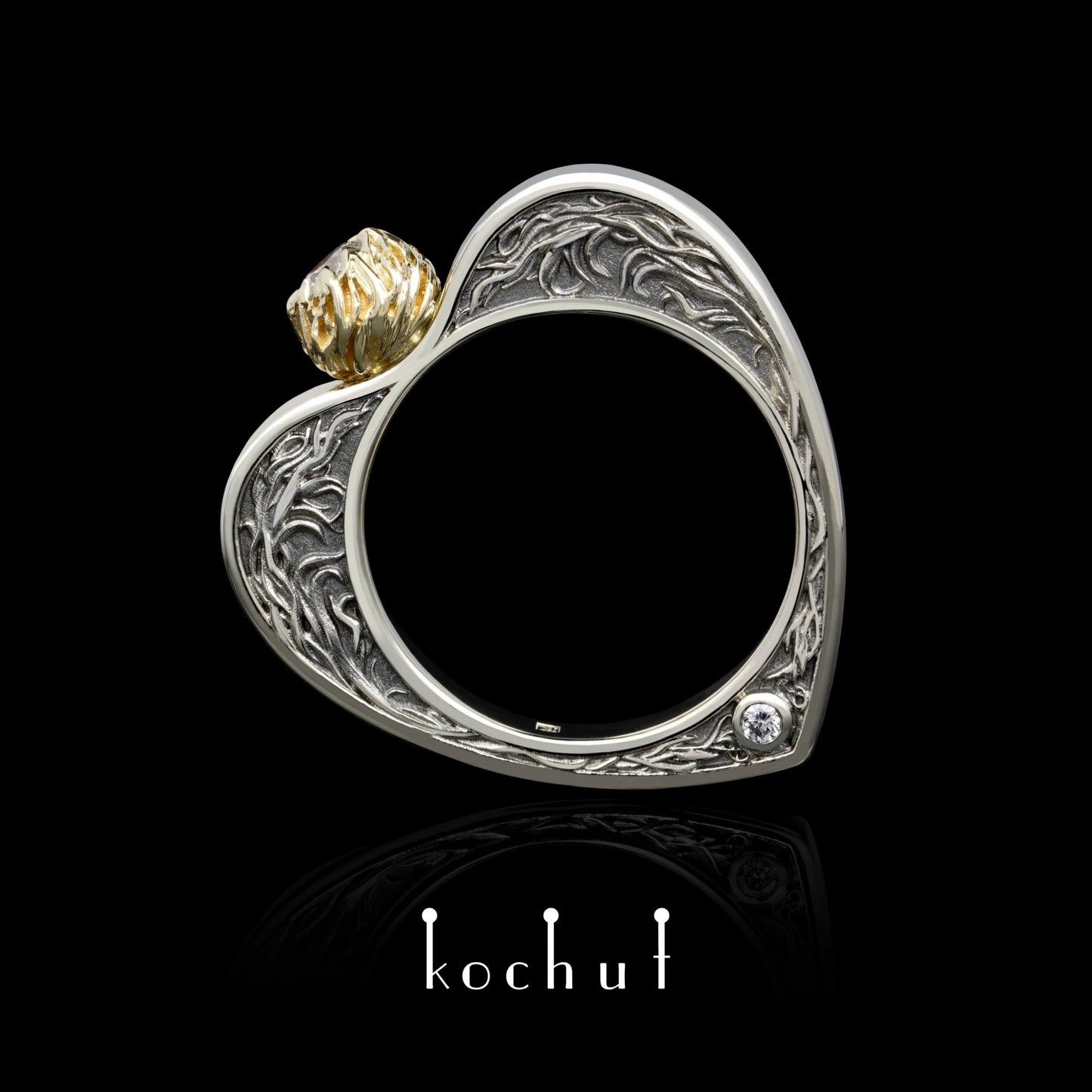 Herz Verliebt - Ring aus in Weiß- und Gelbgold mit Diamanten, überzogen mit schwarzem Rhodium