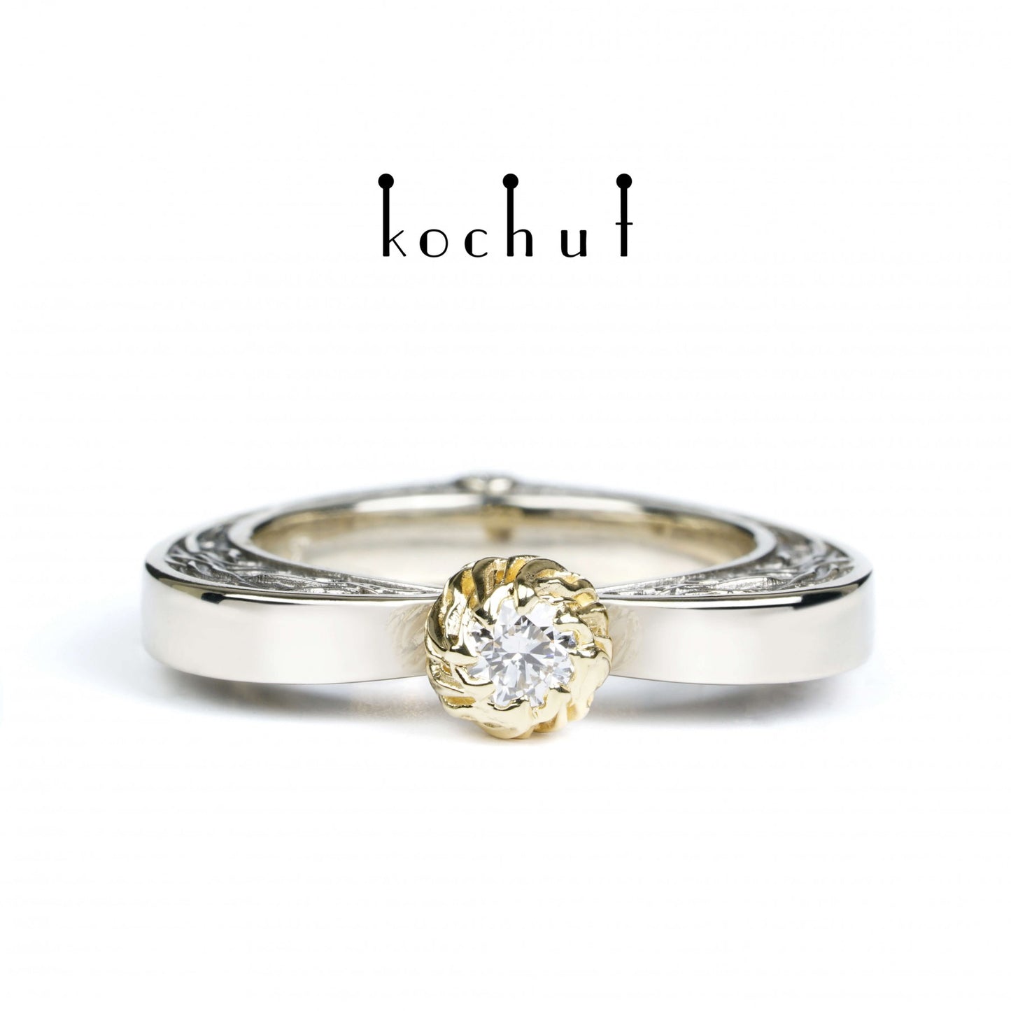 Herz Verliebt - Ring aus in Weiß- und Gelbgold mit Diamanten, überzogen mit schwarzem Rhodium