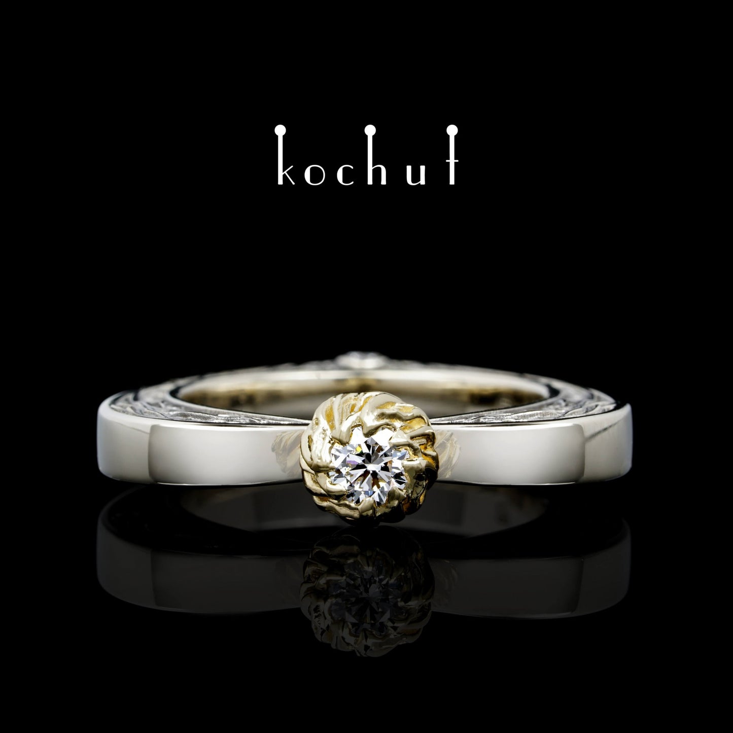 Herz Verliebt - Ring aus in Weiß- und Gelbgold mit Diamanten, überzogen mit schwarzem Rhodium