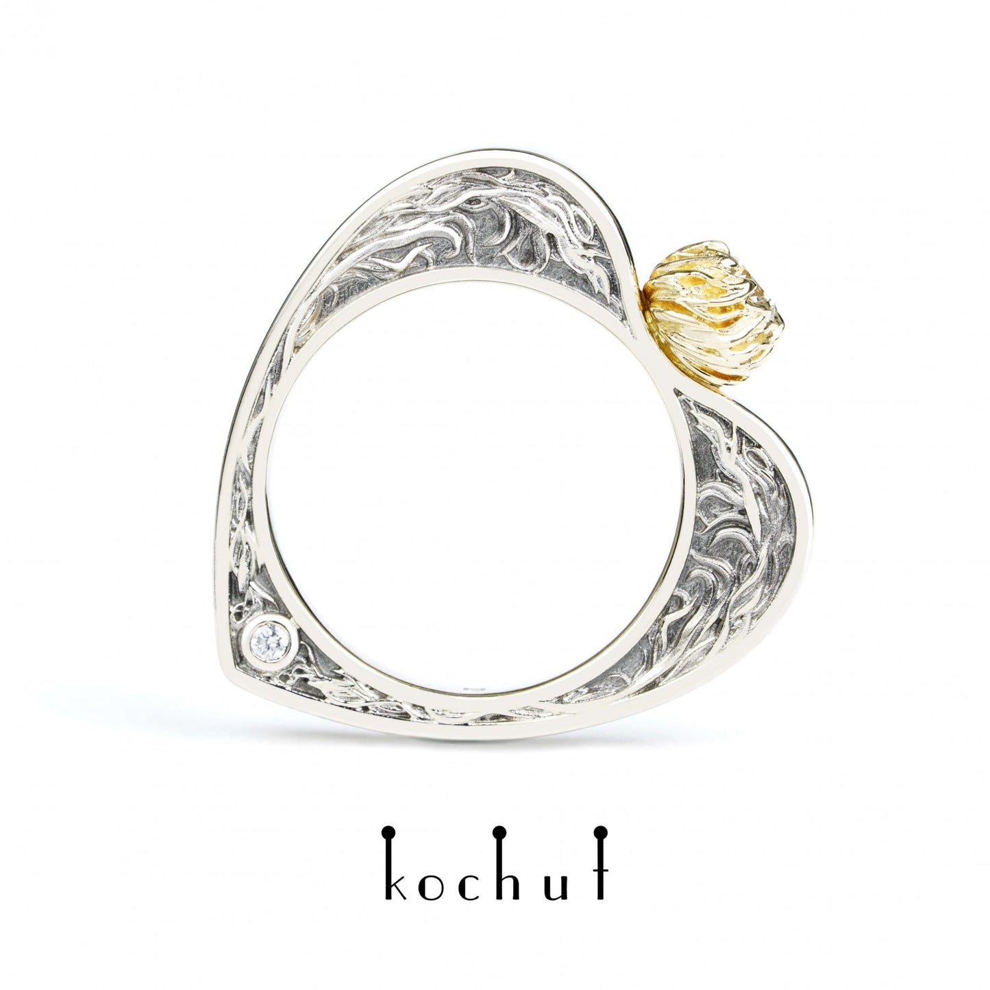 Herz Verliebt - Ring aus in Weiß- und Gelbgold mit Diamanten, überzogen mit schwarzem Rhodium