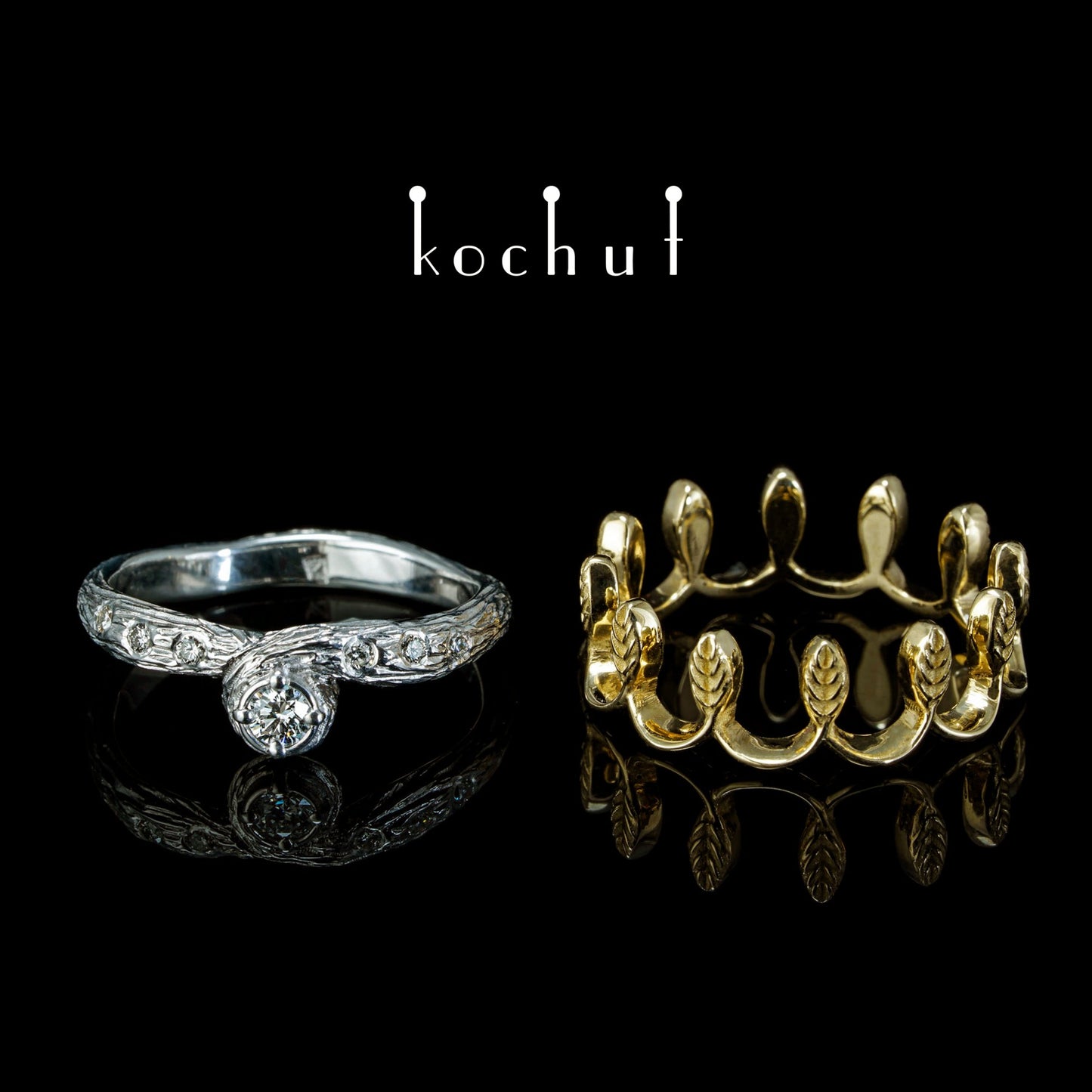 Ihrer Majestät - Doppelter Ring, Sterlingsilber und Gelbgold mit Diamanten, überzogen mit weißem Rhodium