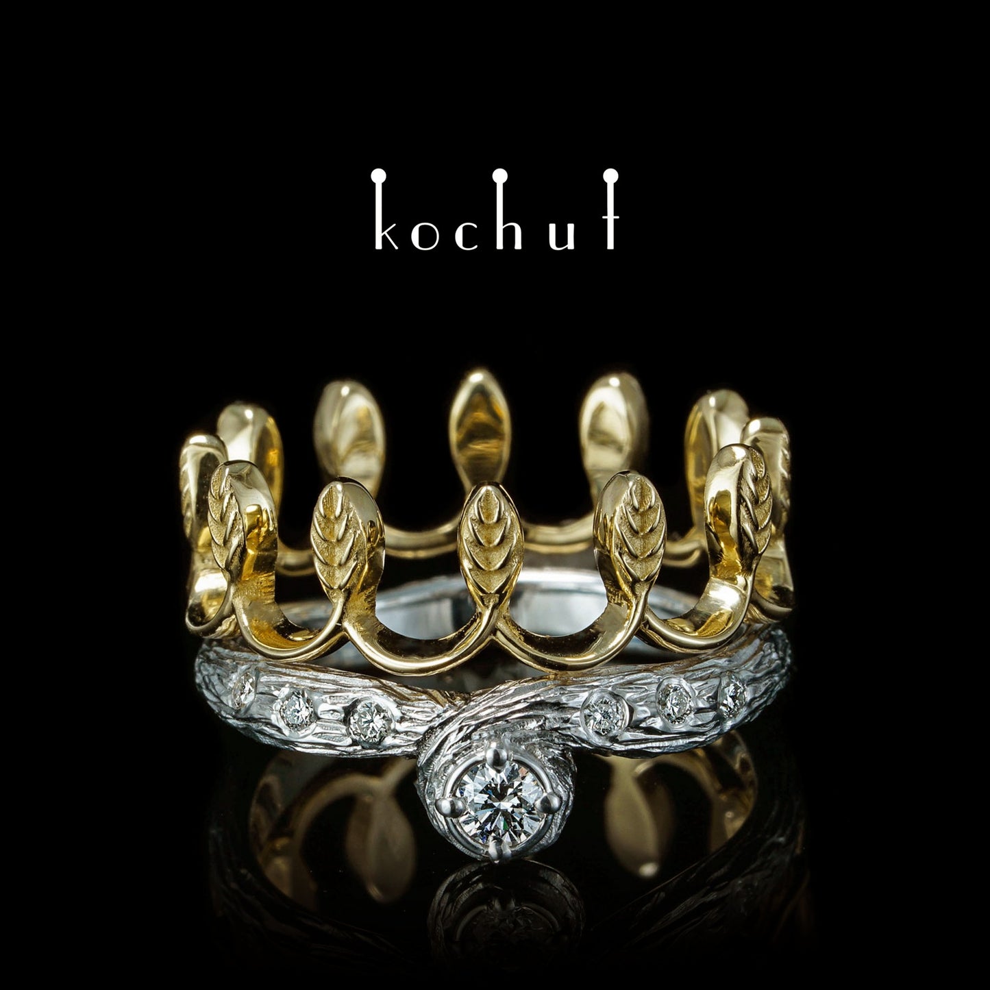Ihrer Majestät - Doppelter Ring, Sterlingsilber und Gelbgold mit Diamanten, überzogen mit weißem Rhodium