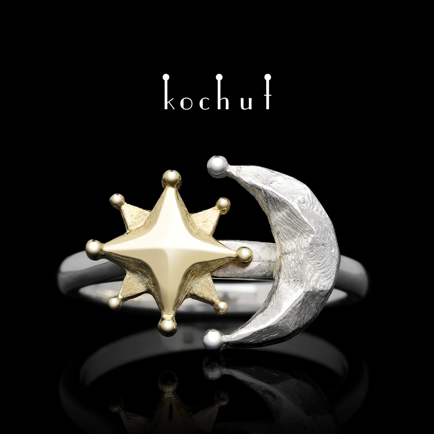 Sun and Moon — Ring aus Gelbgold und Silber