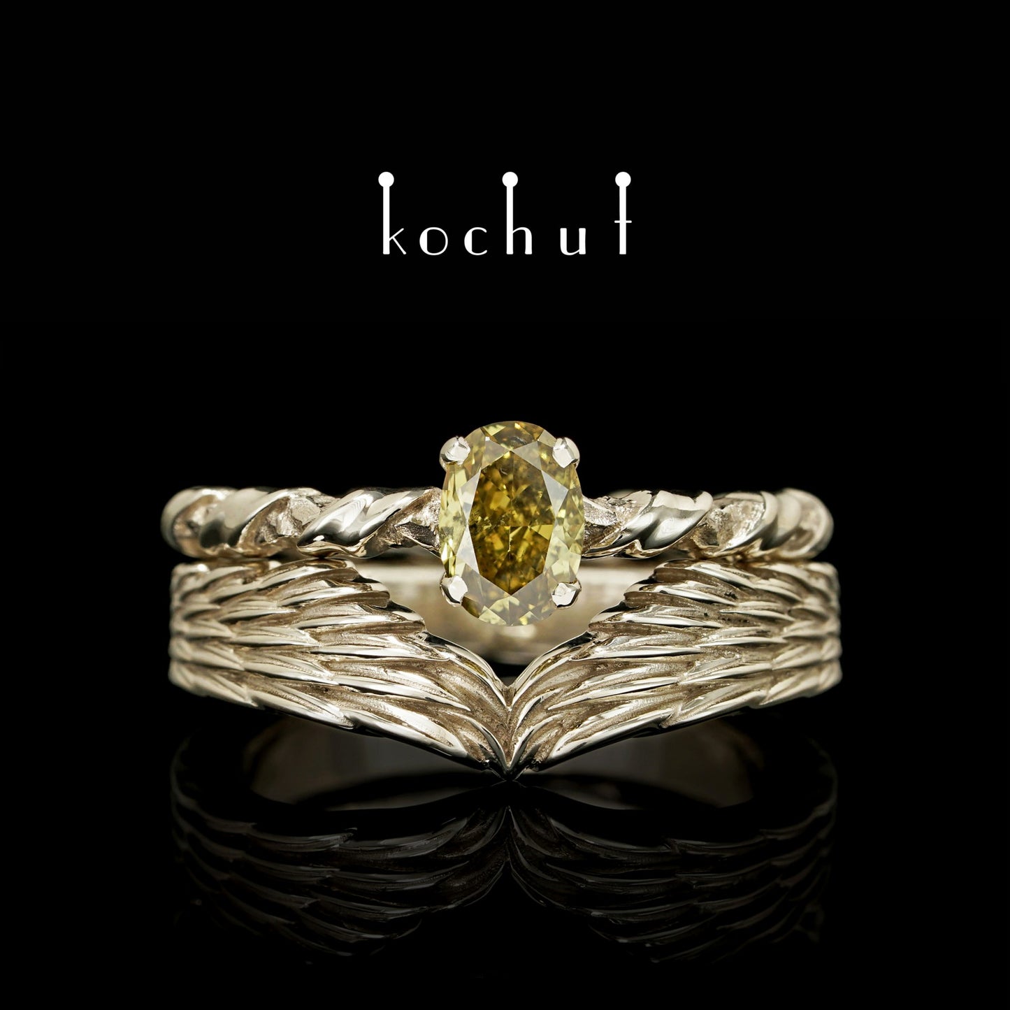 Helena von Troja – Doppel-Verlobungsring aus Weißgold mit Diamant.