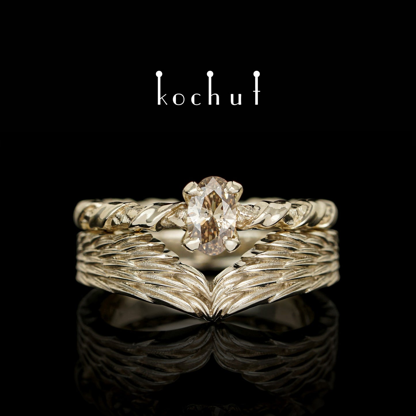 Helena von Troja – Doppel-Verlobungsring aus Weißgold mit Diamant.