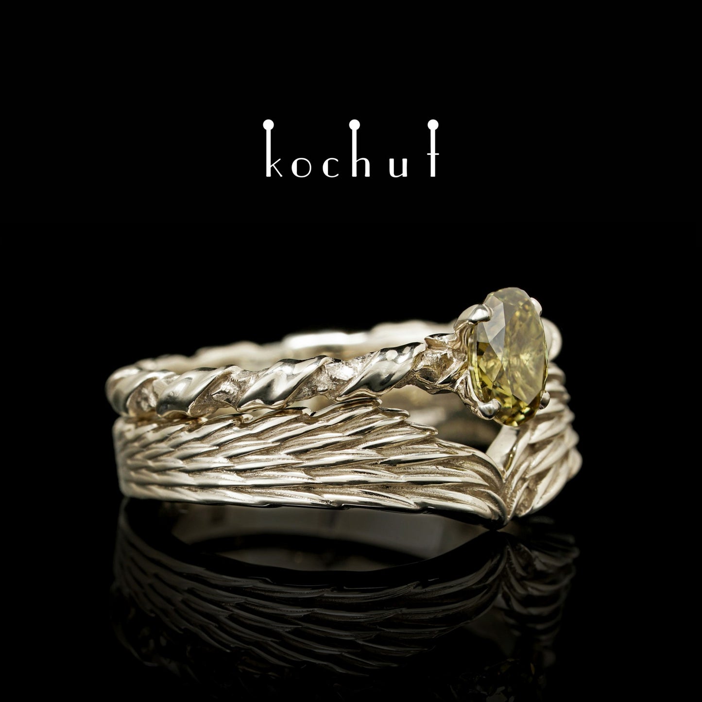 Helena von Troja – Doppel-Verlobungsring aus Weißgold mit Diamant.