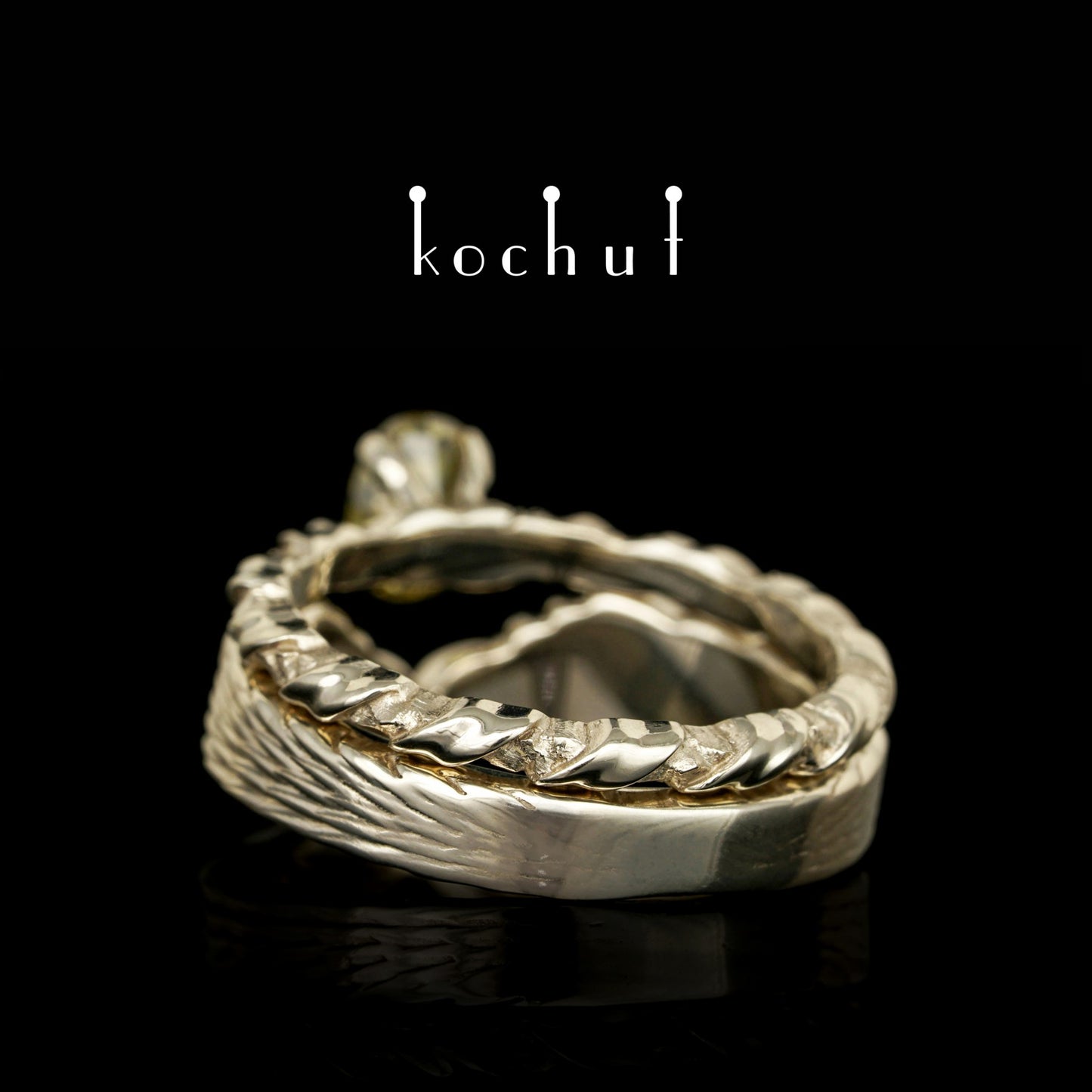 Helena von Troja – Doppel-Verlobungsring aus Weißgold mit Diamant.