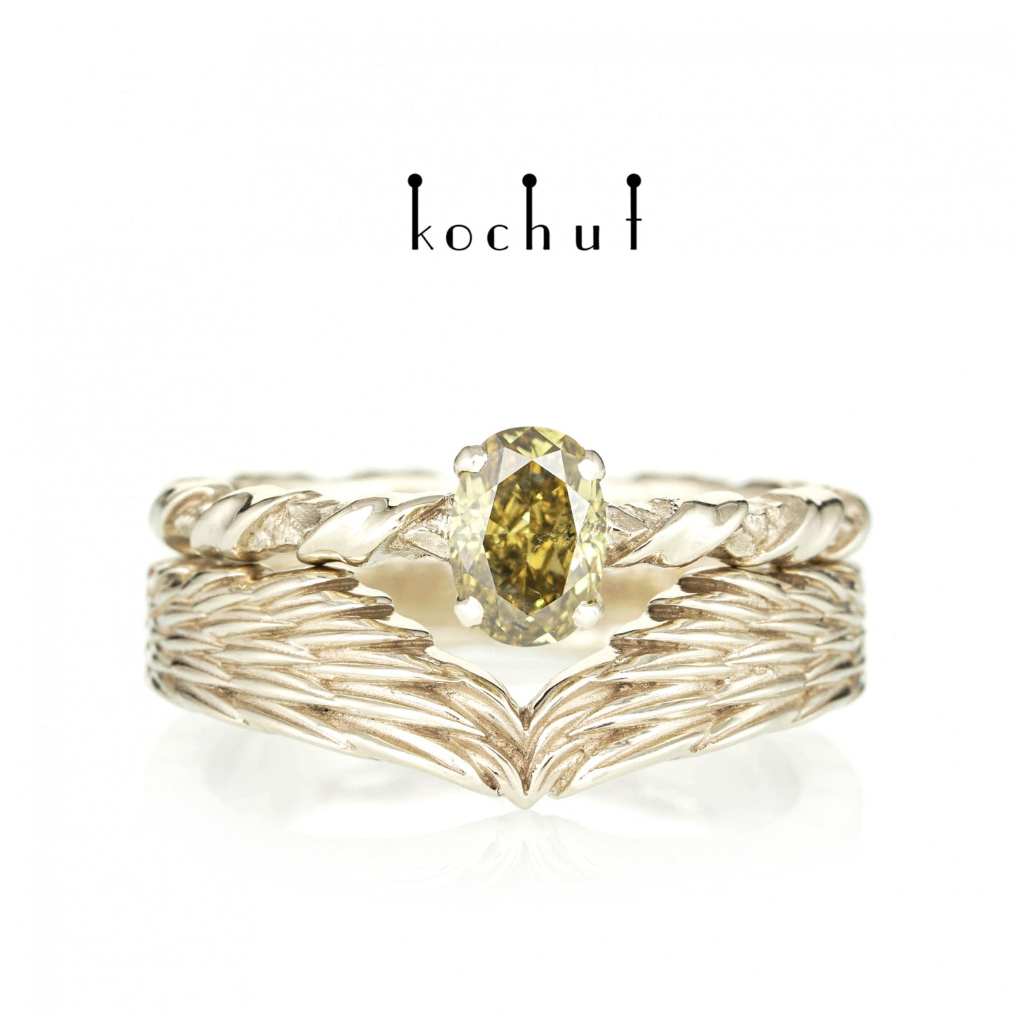 Helena von Troja – Doppel-Verlobungsring aus Weißgold mit Diamant.