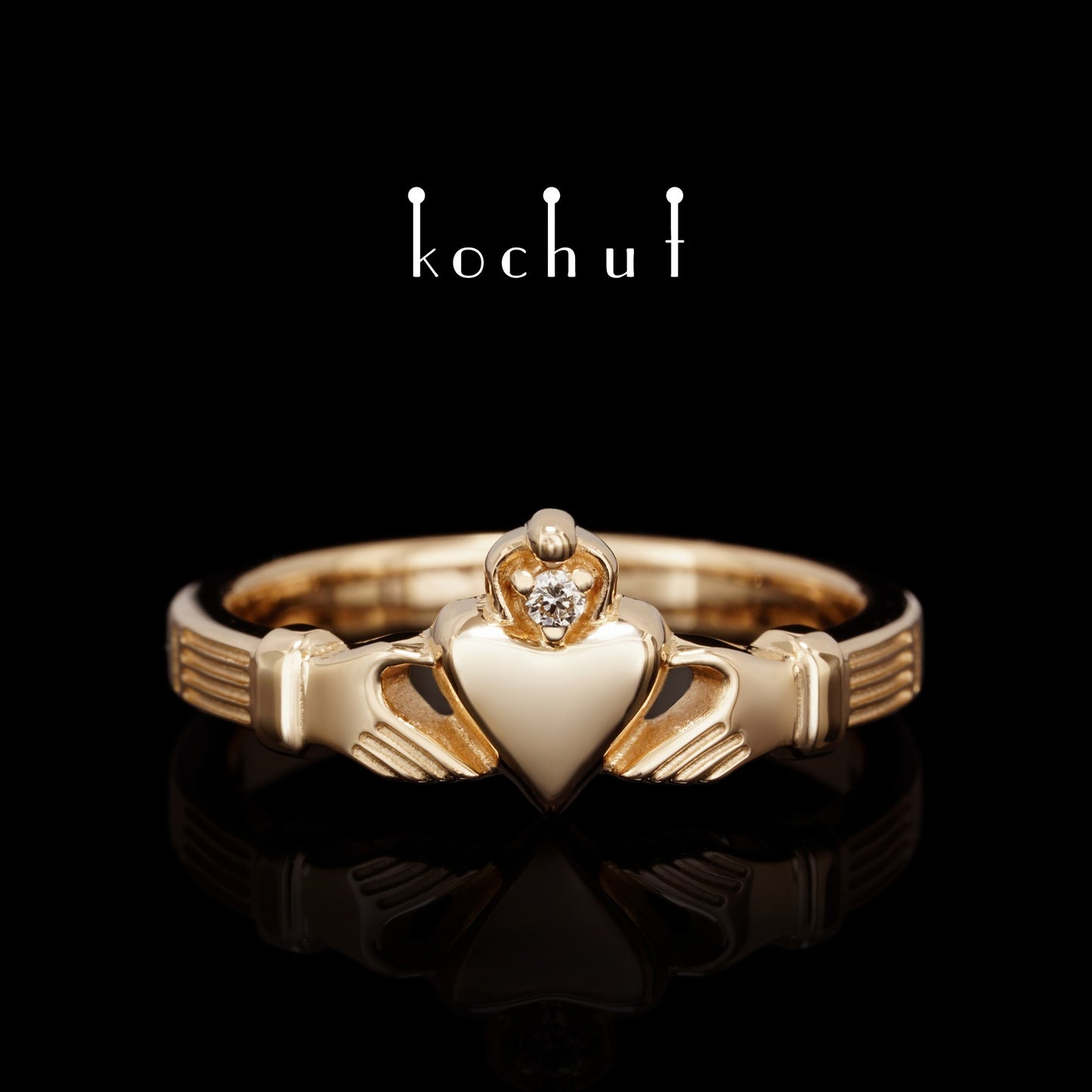 Claddagh — Ring aus Rotgold mit Diamant