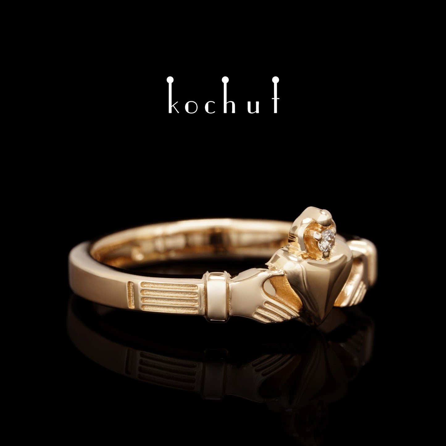Claddagh — Ring aus Rotgold mit Diamant