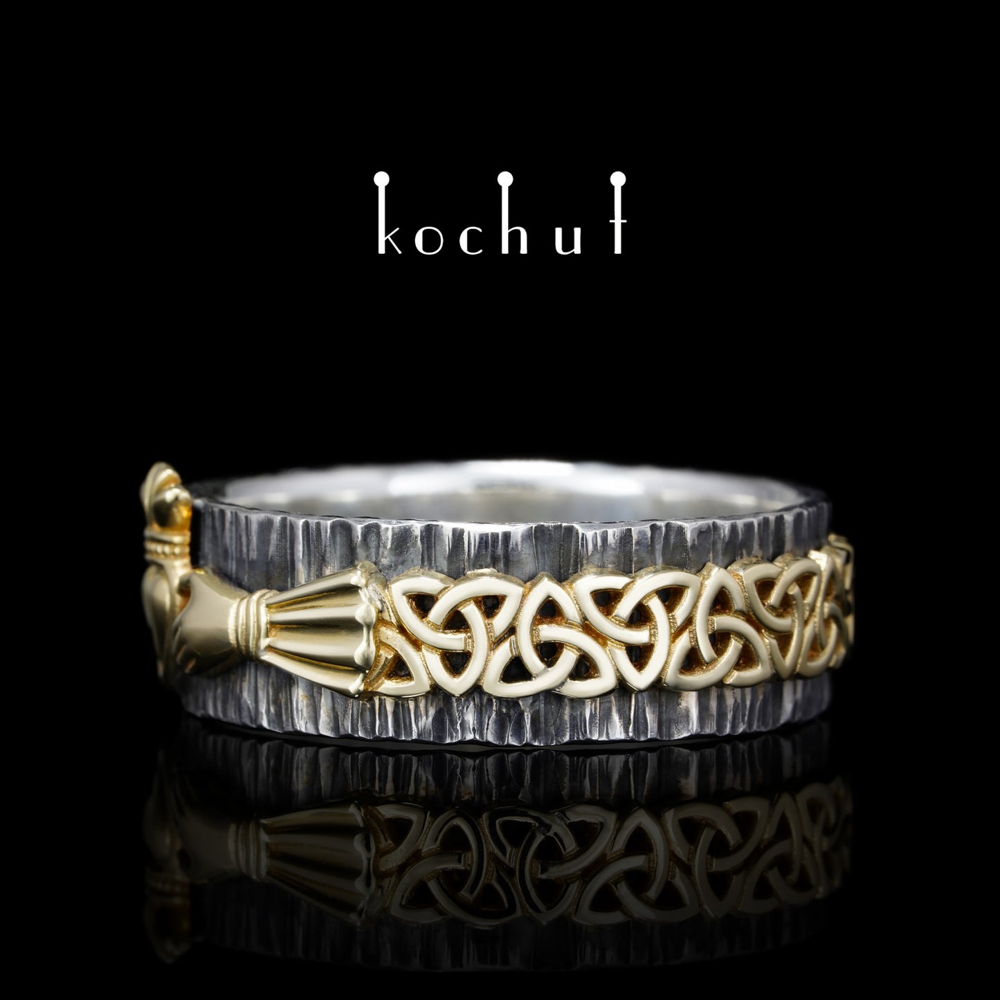Claddagh: Freundschaft — Ring aus oxidiertem Silber und Gelbgold