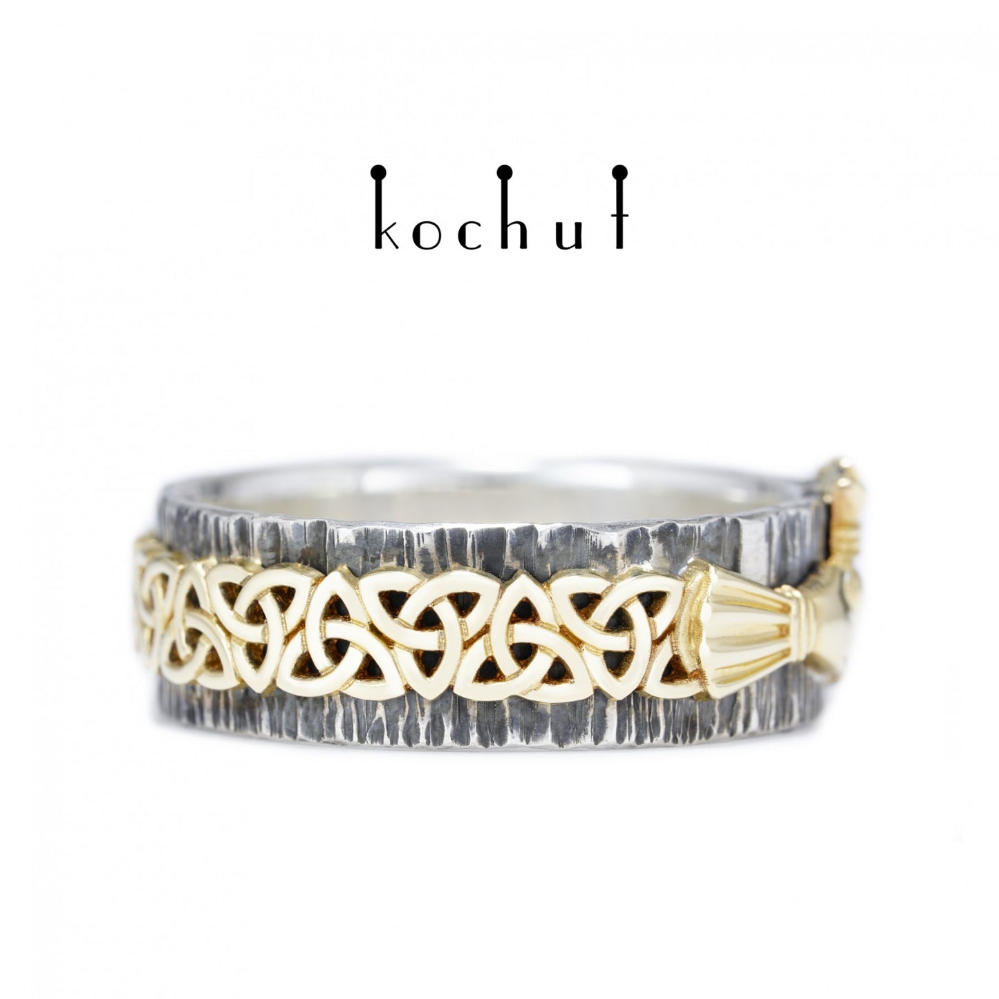 Claddagh: Freundschaft — Ring aus oxidiertem Silber und Gelbgold