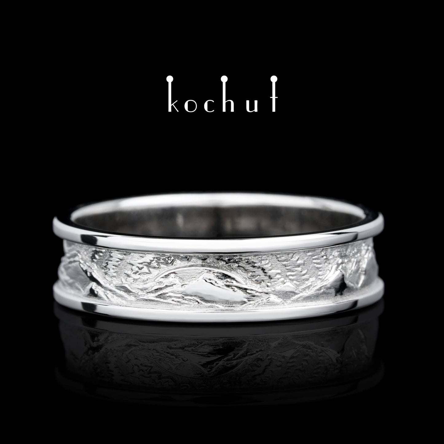 Höhepunkte der Liebe: Sonne und Mond — Ehering aus Weißgold, überzogen mit weißem Rhodium