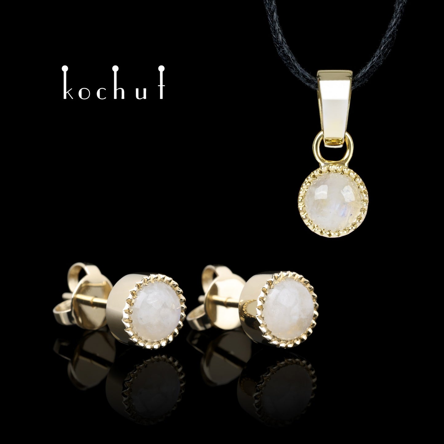 Jupiter — Schmuckset aus Gelbgold mit Mondsteinen