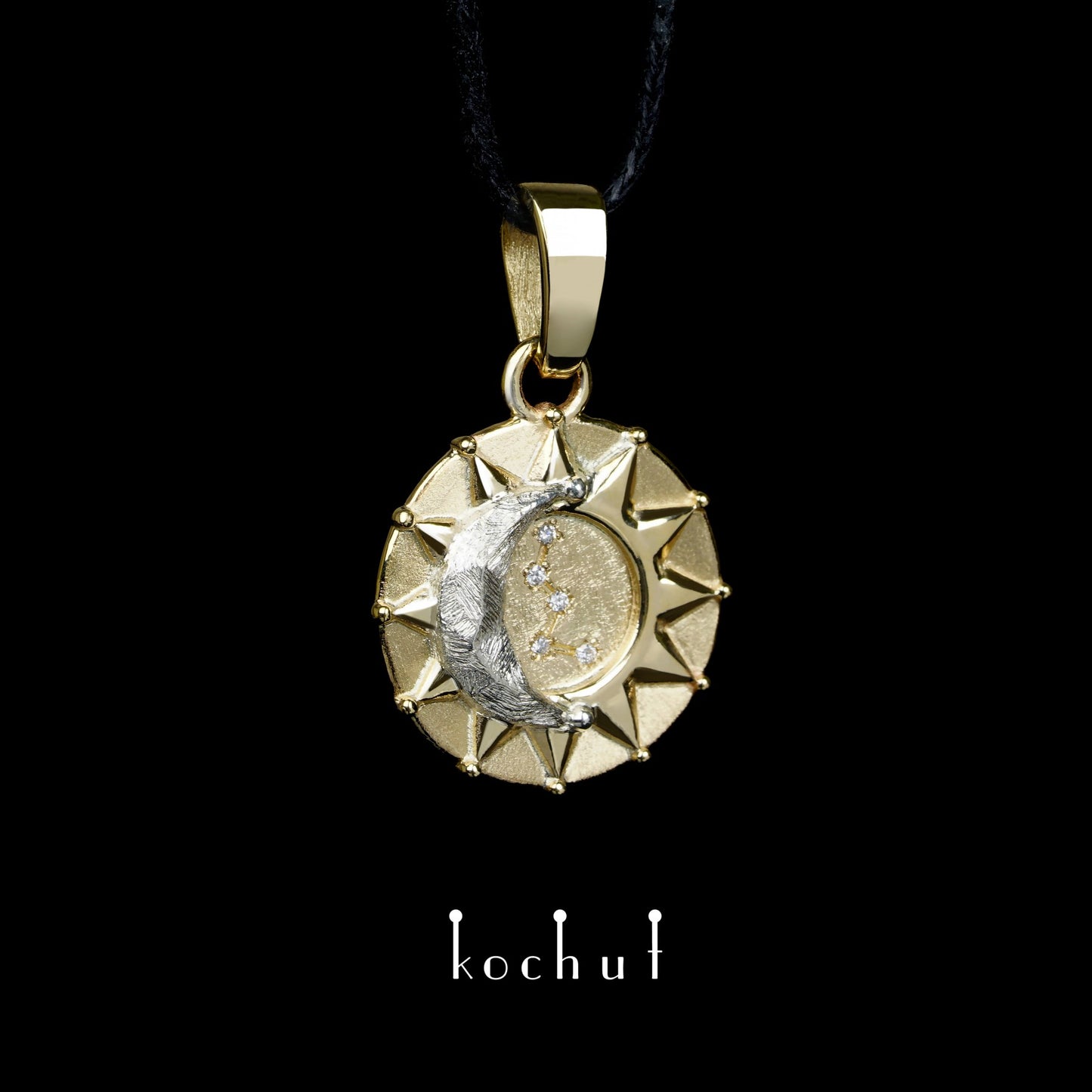 Sun and Moon — Anhänger aus Gelbgold und Silber mit Diamanten
