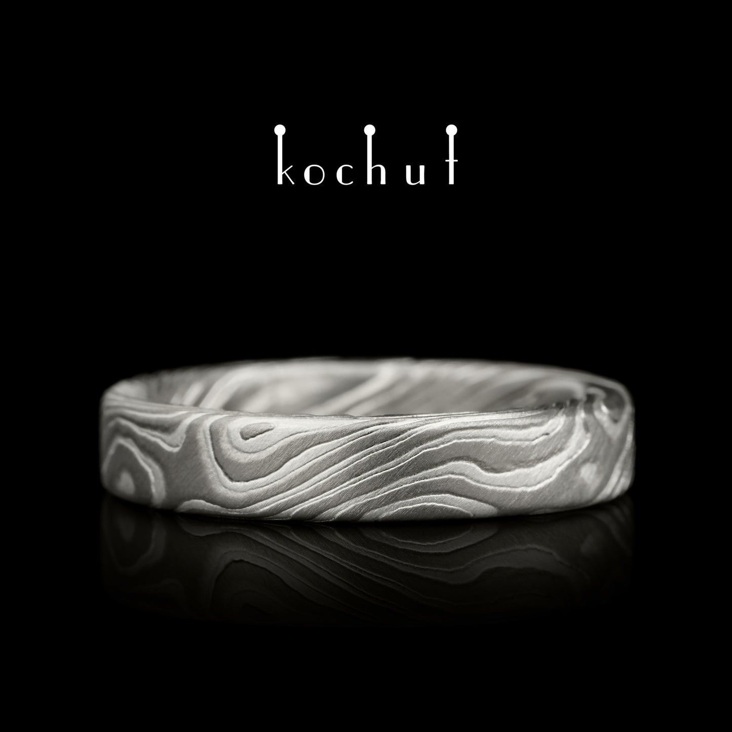 Kanso – Mokume-Ehering aus geätztem Silber und Palladiumgold