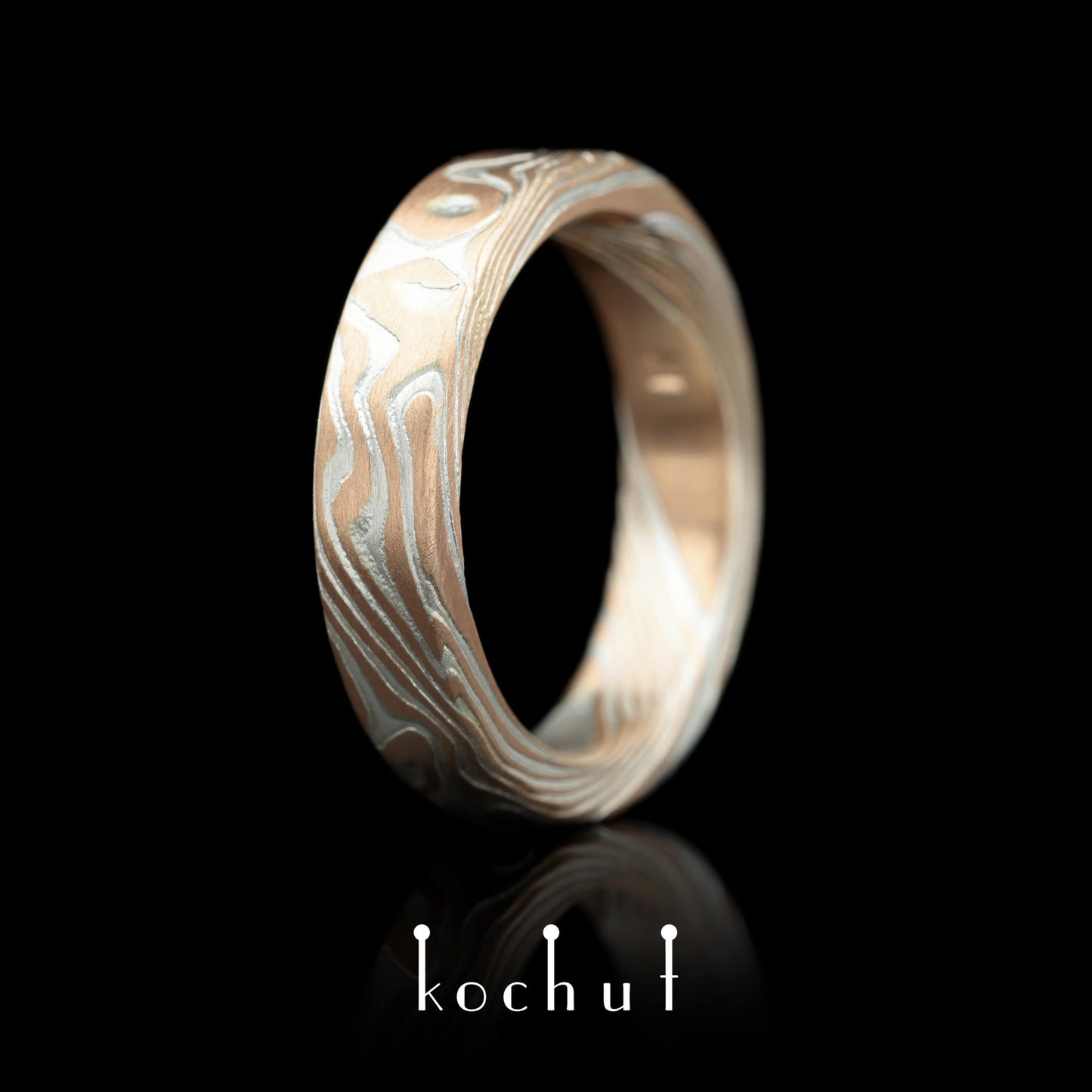 Kanso – Mokume-Ehering aus geätztem Silber und Rotgold
