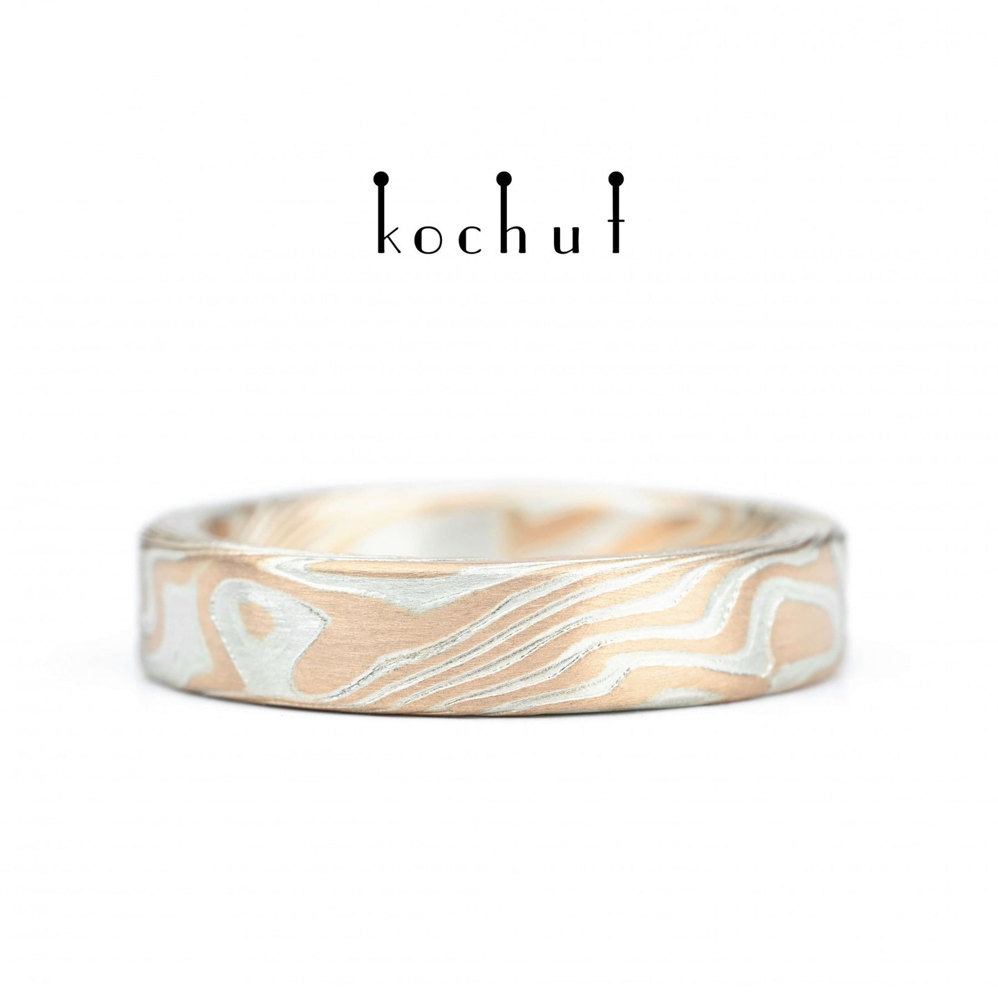Kanso – Mokume-Ehering aus geätztem Silber und Rotgold