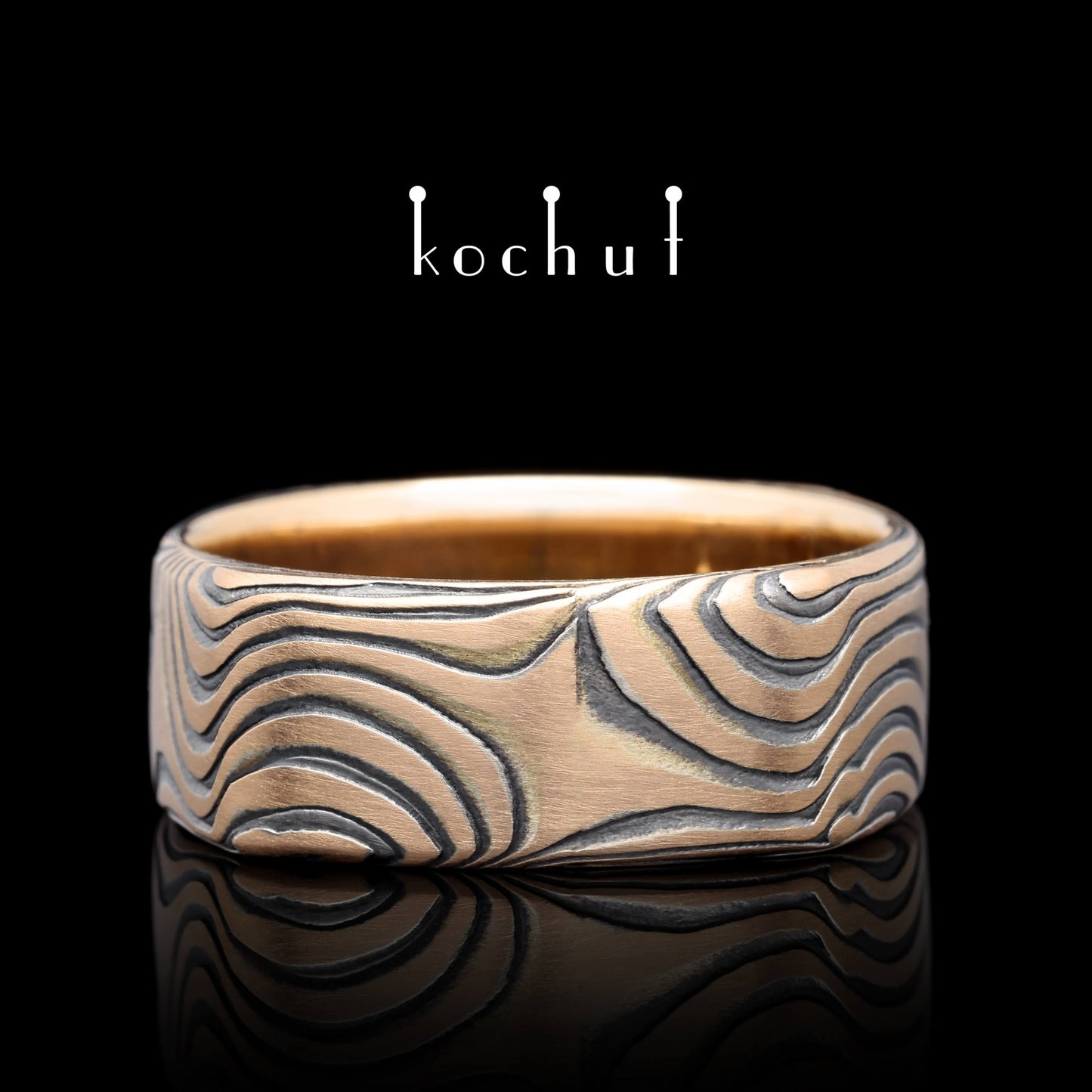 Tenno – Mokume-Ring aus Rotgold, geätztem und oxidiertem Silber