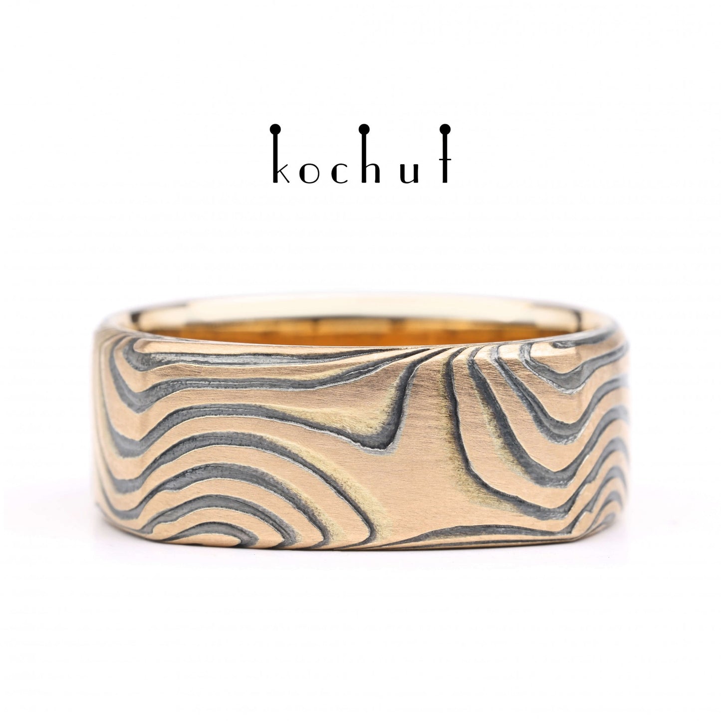 Tenno – Mokume-Ring aus Rotgold, geätztem und oxidiertem Silber