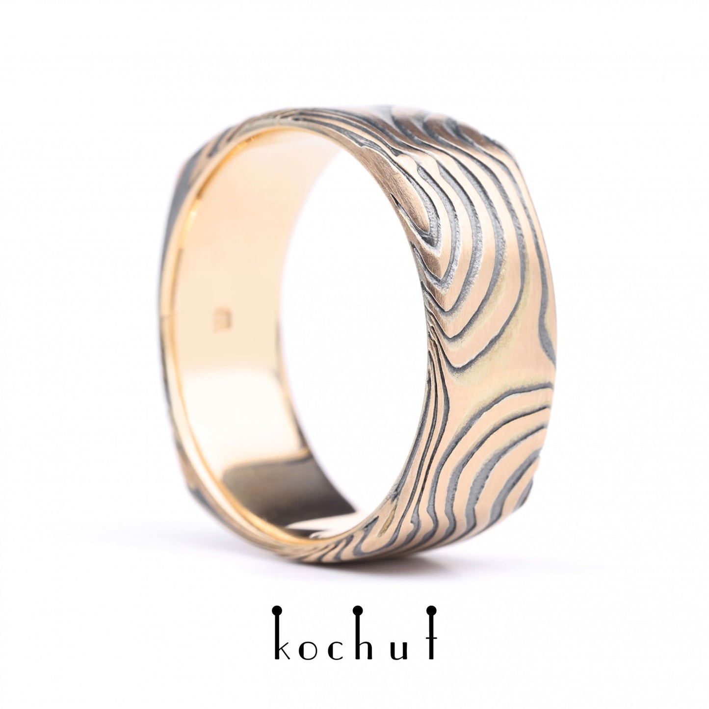 Tenno – Mokume-Ring aus Rotgold, geätztem und oxidiertem Silber