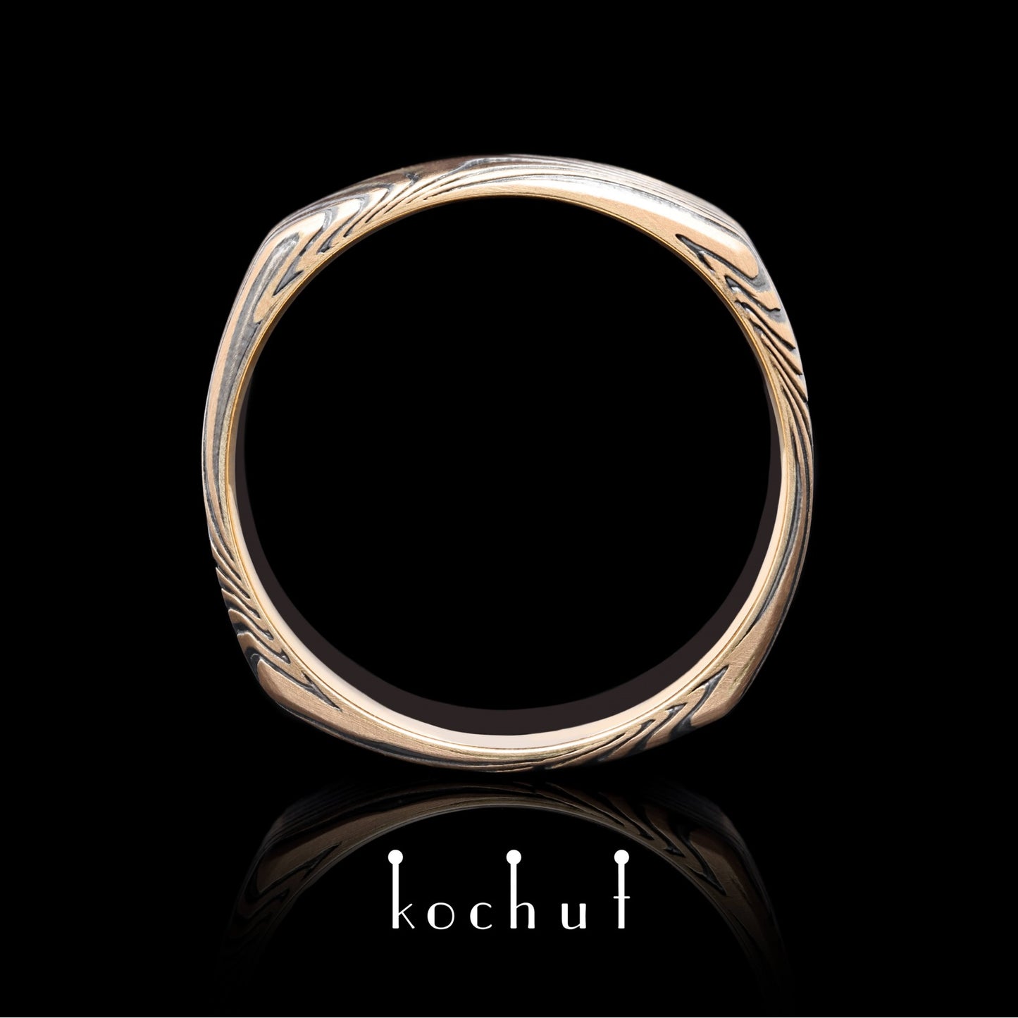 Tenno – Mokume-Ring aus Rotgold, geätztem und oxidiertem Silber