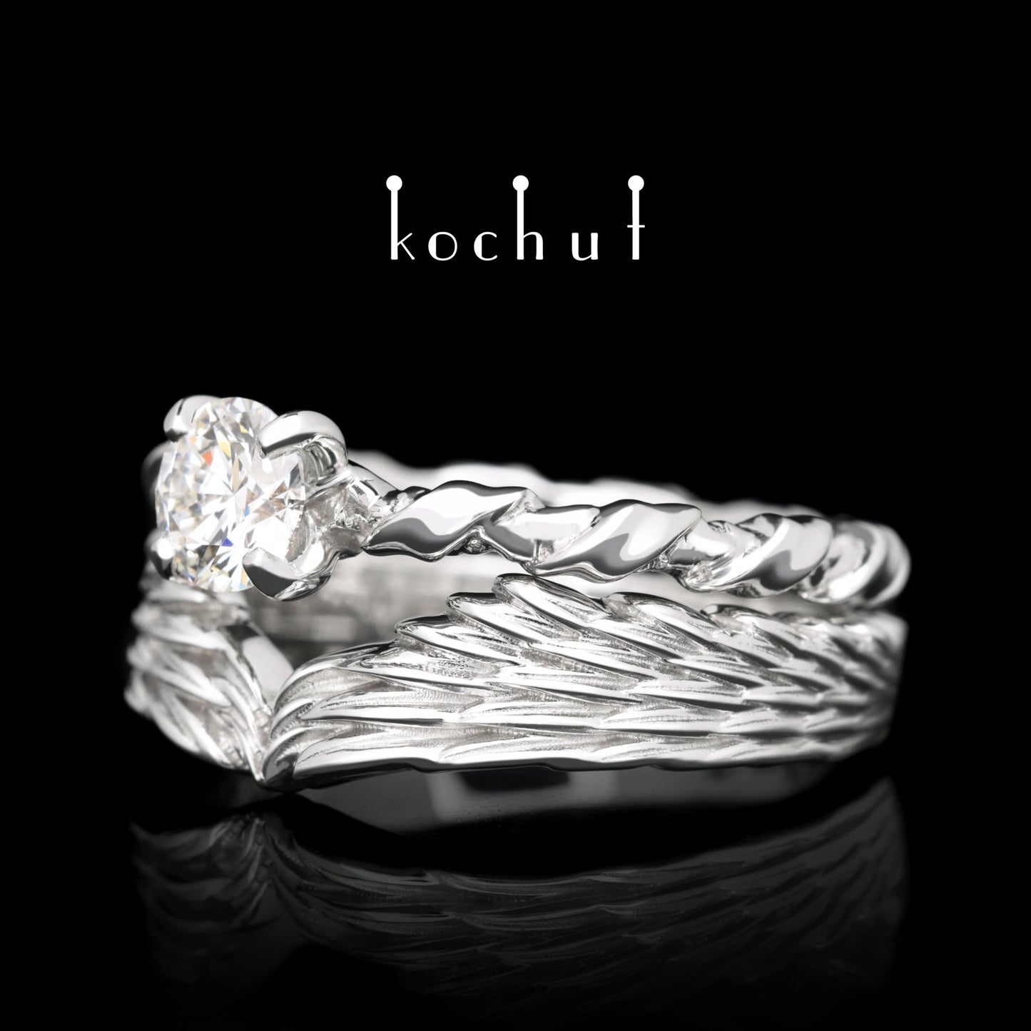 Helena von Troja – ein doppelter Verlobungsring aus Weißgold mit Diamant, überzogen mit weißem Rhodium.
