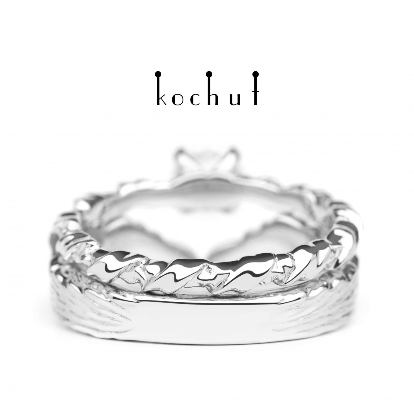 Helena von Troja – ein doppelter Verlobungsring aus Weißgold mit Diamant, überzogen mit weißem Rhodium.