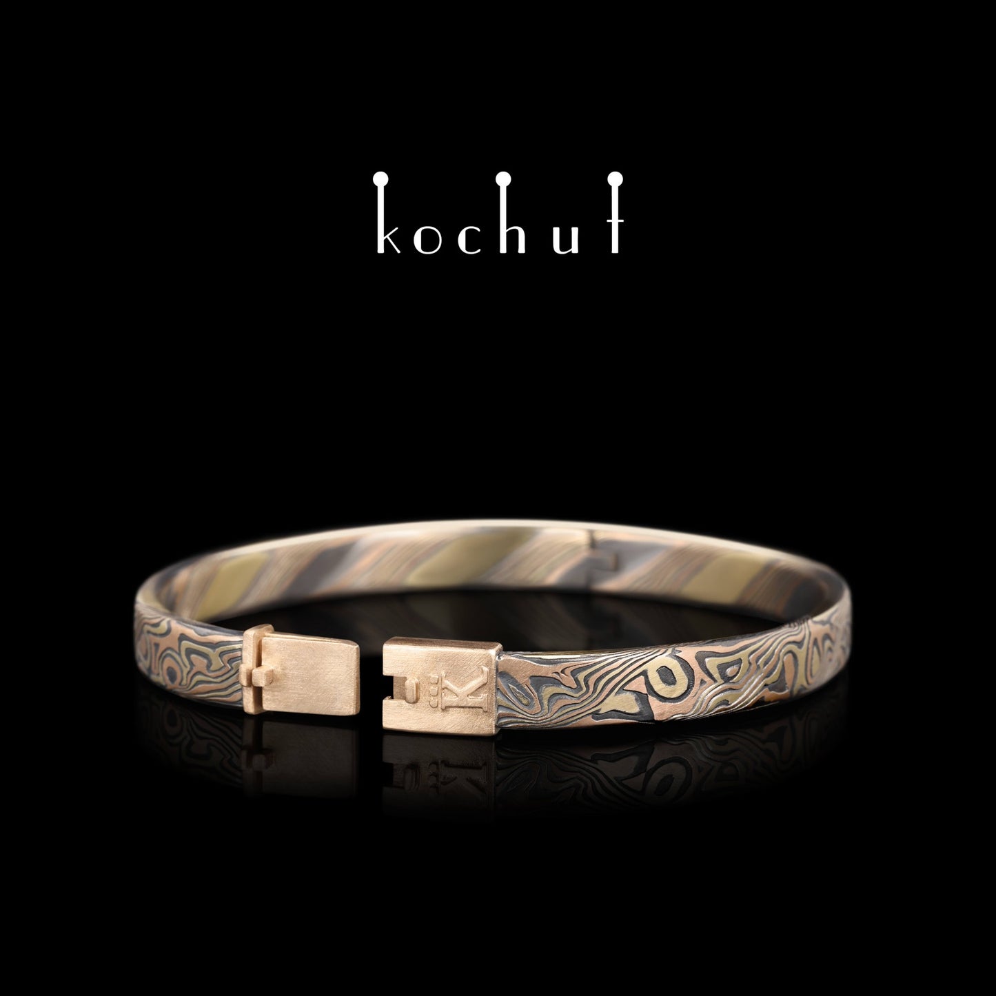 Enso – Mokume-Armband aus Rot-, Gelbgold, geätztem und oxidiertem Silber