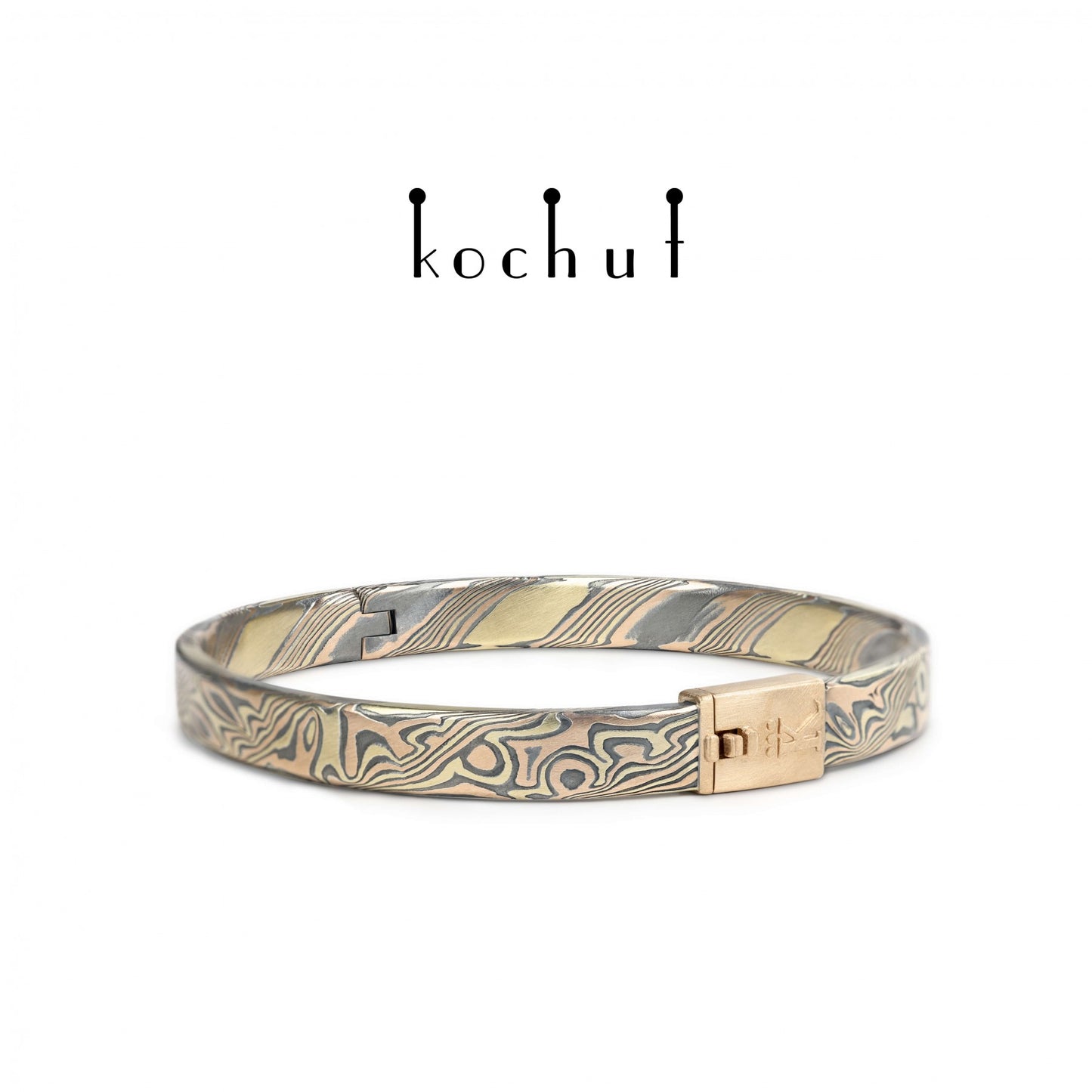 Enso – Mokume-Armband aus Rot-, Gelbgold, geätztem und oxidiertem Silber