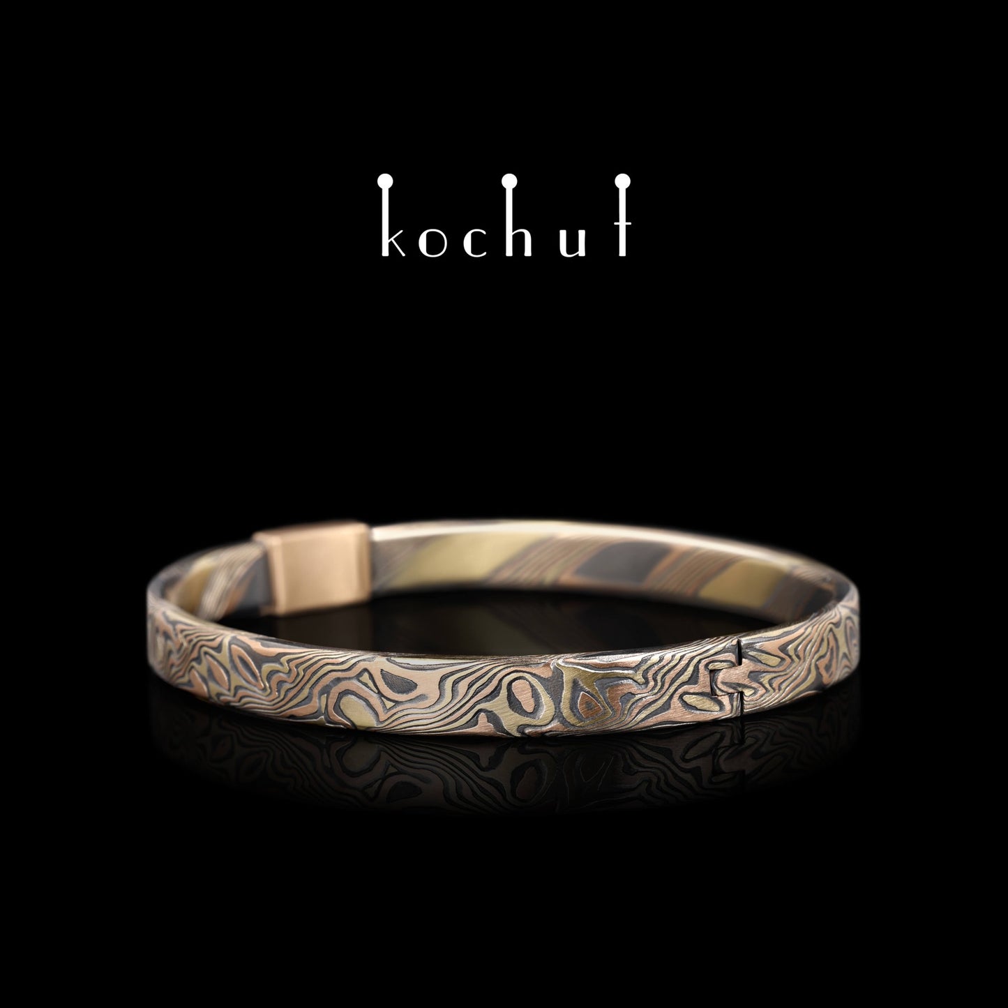 Enso – Mokume-Armband aus Rot-, Gelbgold, geätztem und oxidiertem Silber