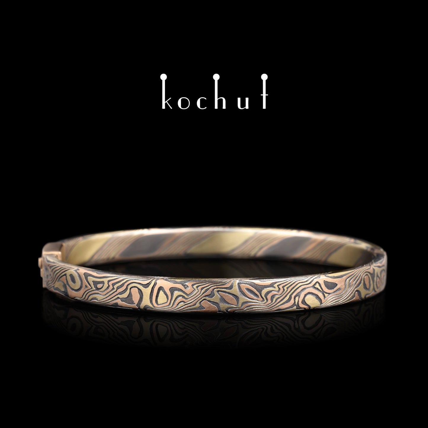 Enso – Mokume-Armband aus Rot-, Gelbgold, geätztem und oxidiertem Silber