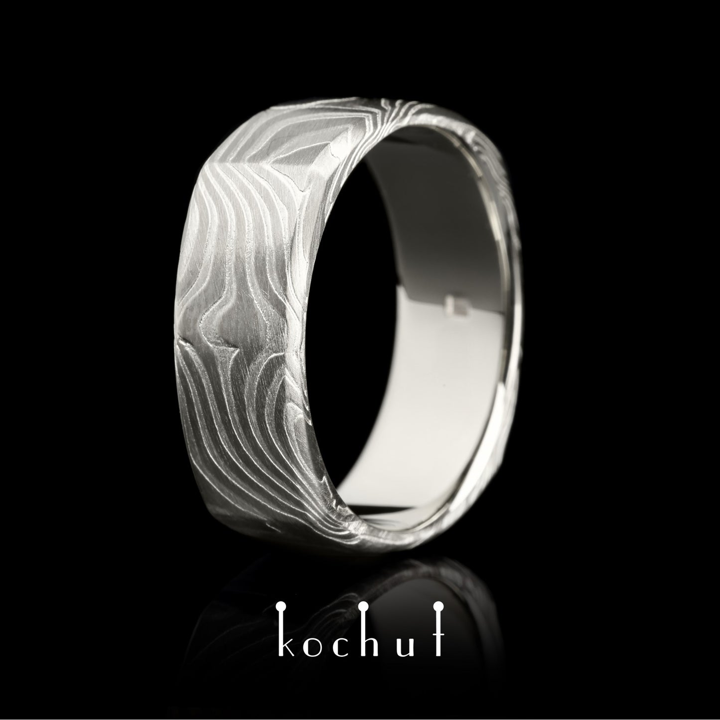 Tenno – Mokume-Ring aus Palladiumgold, Weißgold und geätztem Silber