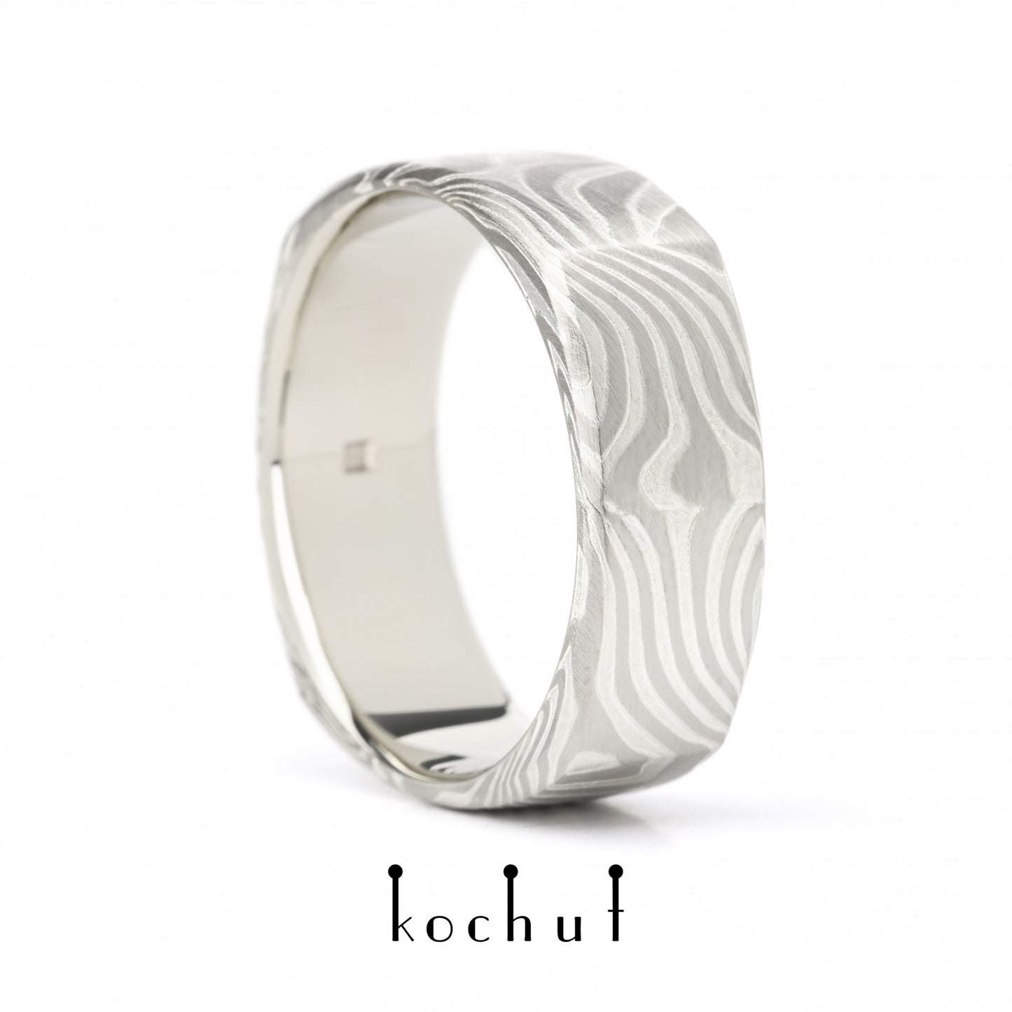 Tenno – Mokume-Ring aus Palladiumgold, Weißgold und geätztem Silber