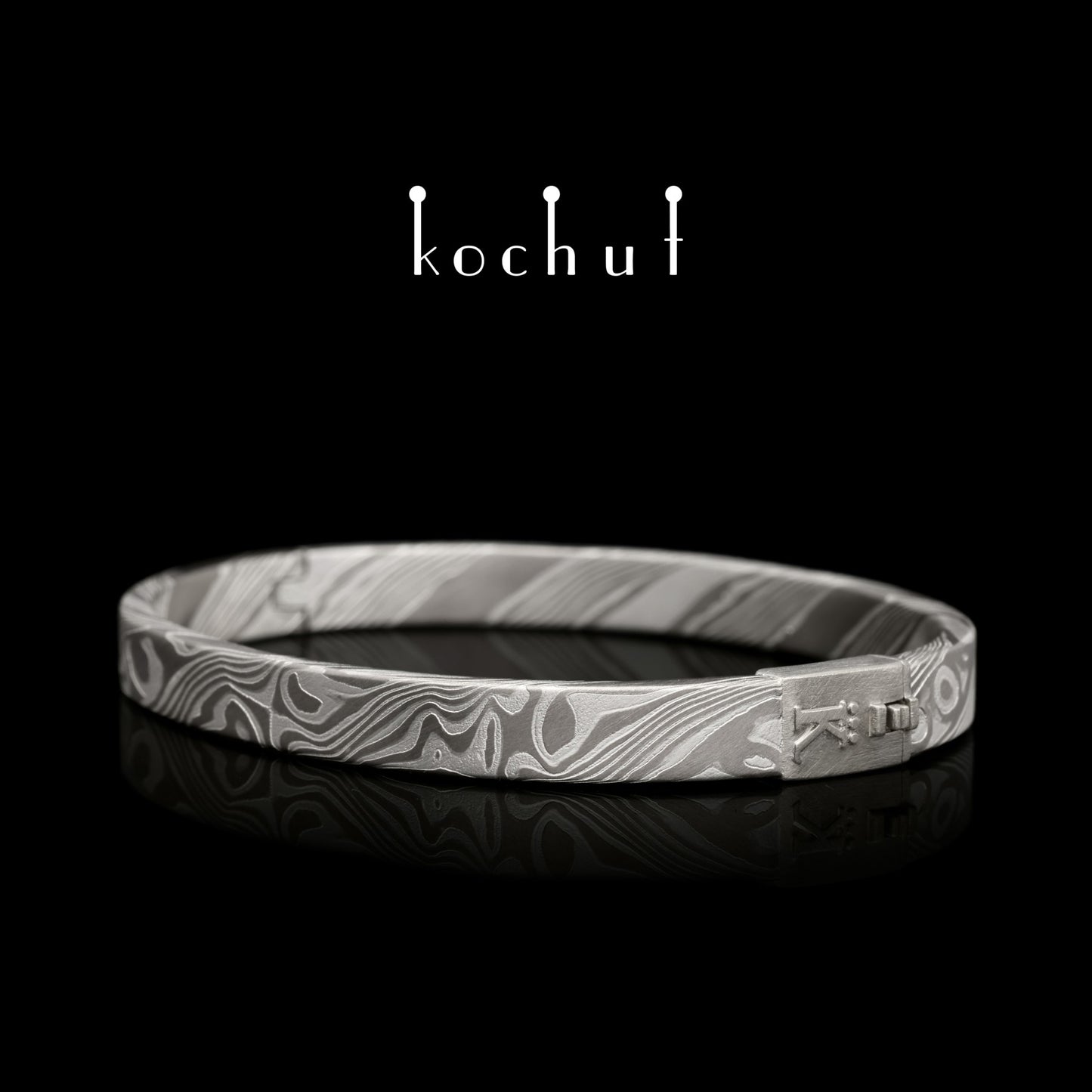 Enso – Mokume-Armband aus Palladium, Weißgold und geätztem Silber